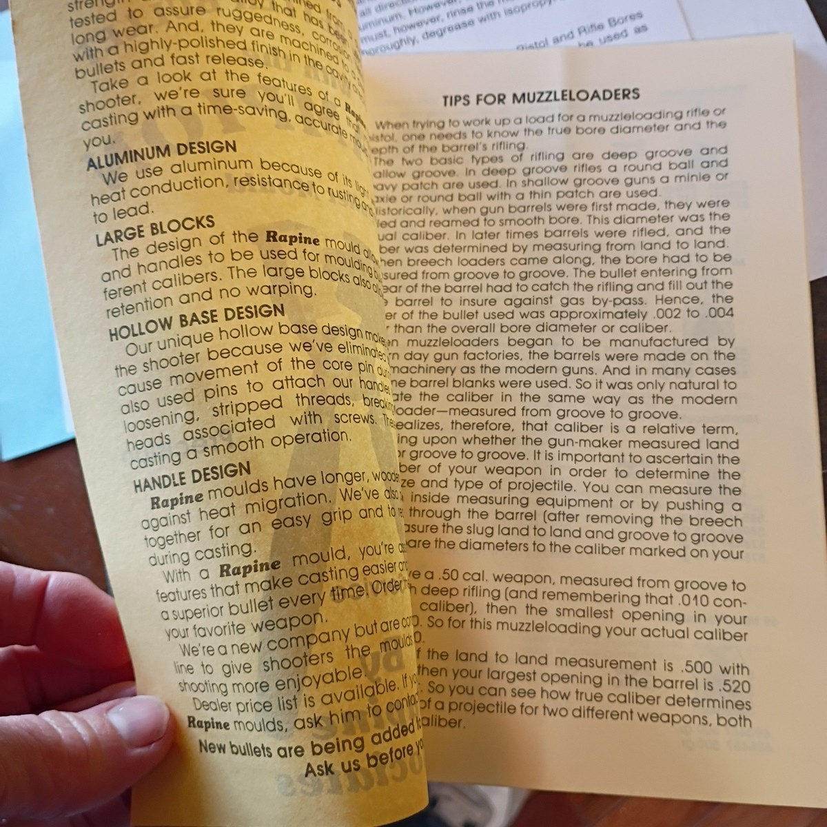 Vintage Bullet Mold Liquid Prep W/ Instruction & Rapine Mould Co. Booklet USA