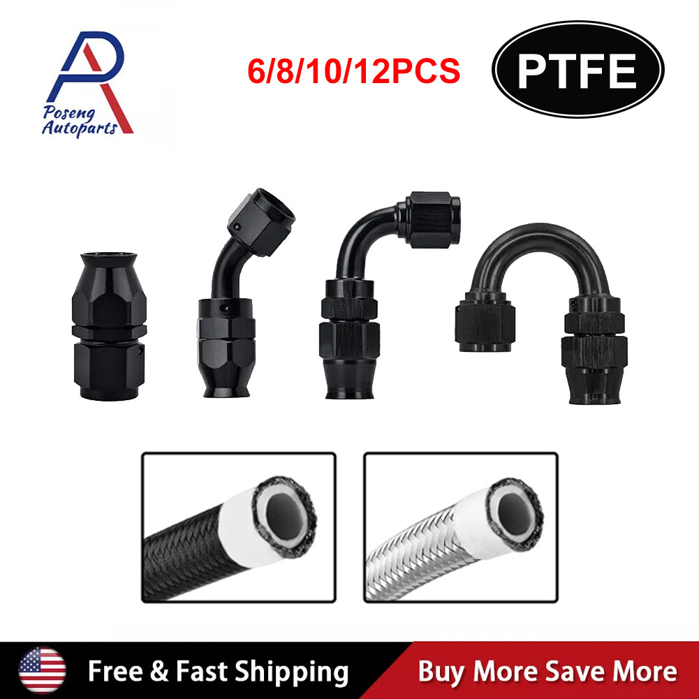 6-12PCS 4AN 6AN 8AN 10AN 12AN PTFE Fuel Oil Gas Hose End Fittings Adapter Kit