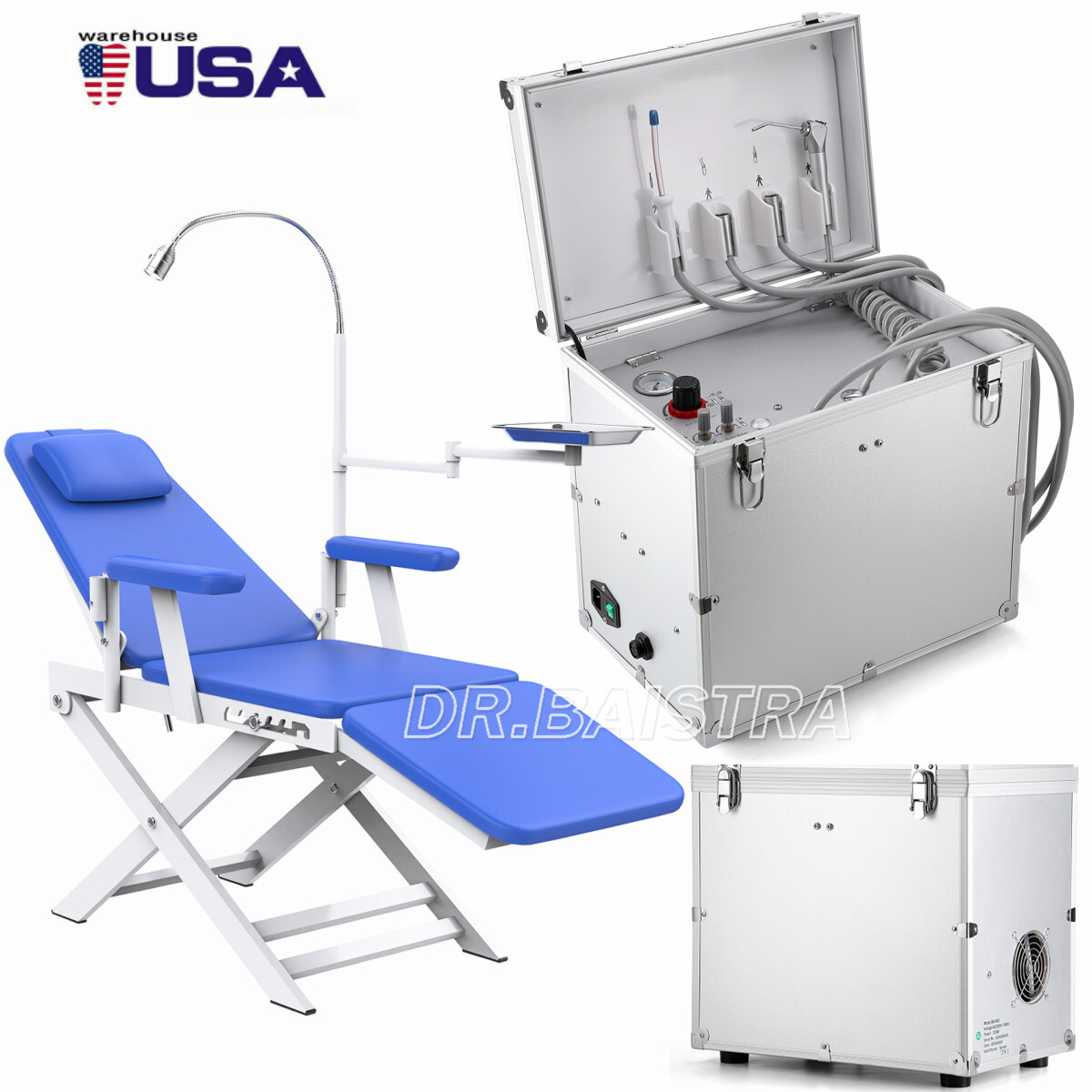 Mobile Dental Portable Delivery Unit Rolling Box Air Compressor Suction 4H/Chair