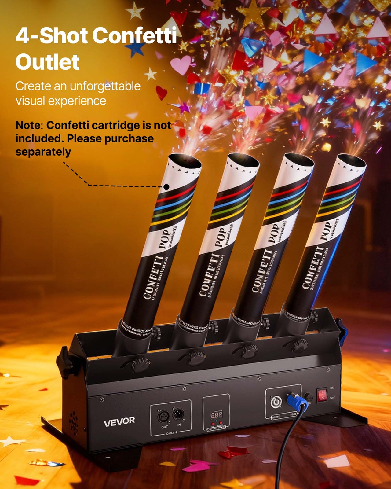 VEVOR 4-Shot Electric Confetti Cannon Machine DMX / Remote Control Party Effect