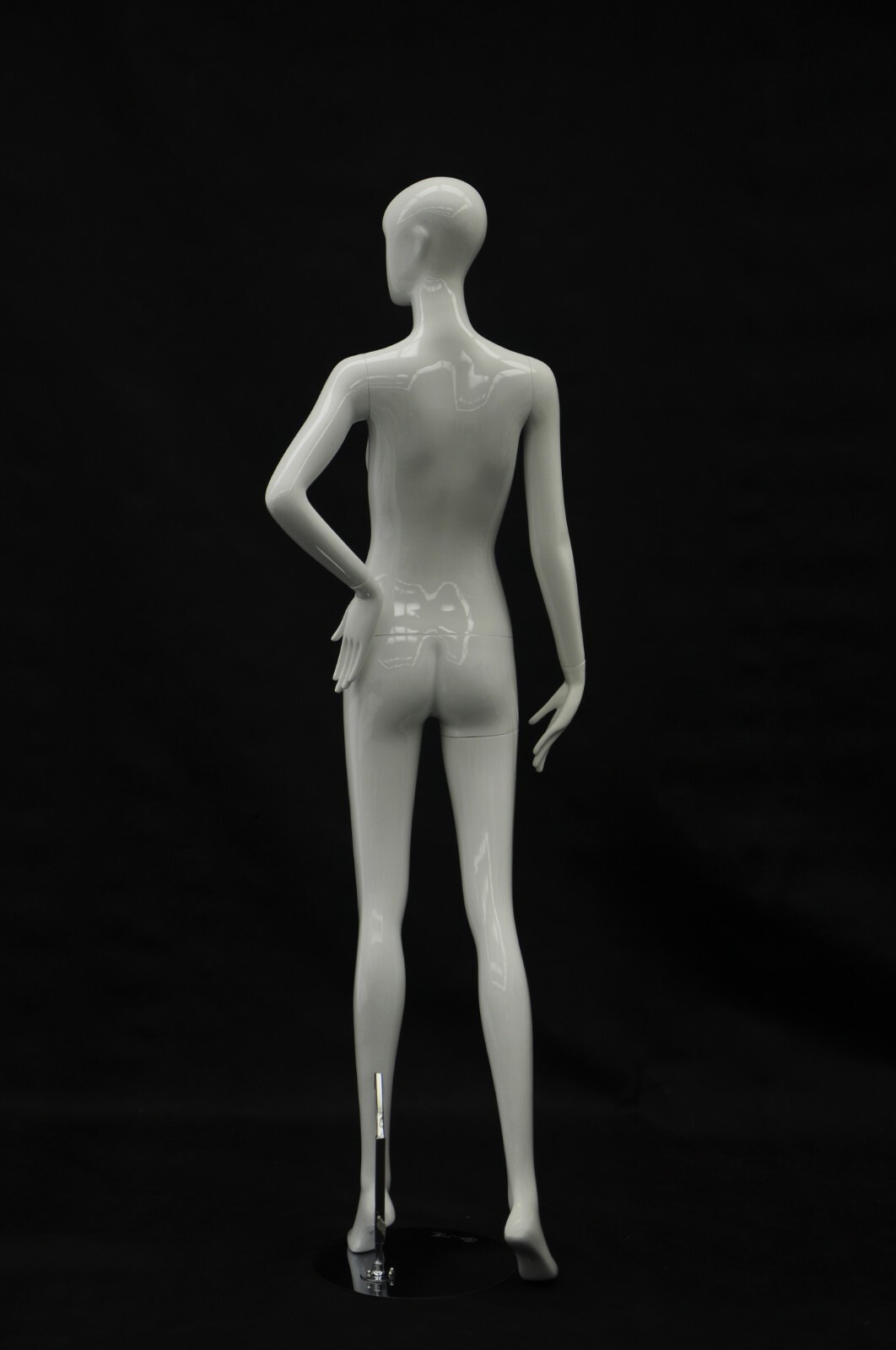 Adult Female Standing Abstract Face Glossy White Fiberglass Mannequin with Base