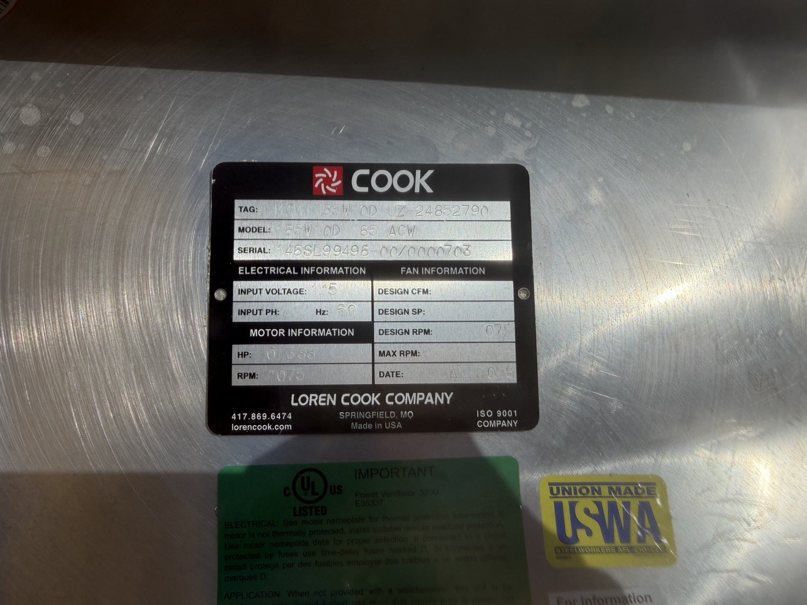 Cook 15W QD 65 ACM Upblast Commercial Exhaust Fan Direct Drive