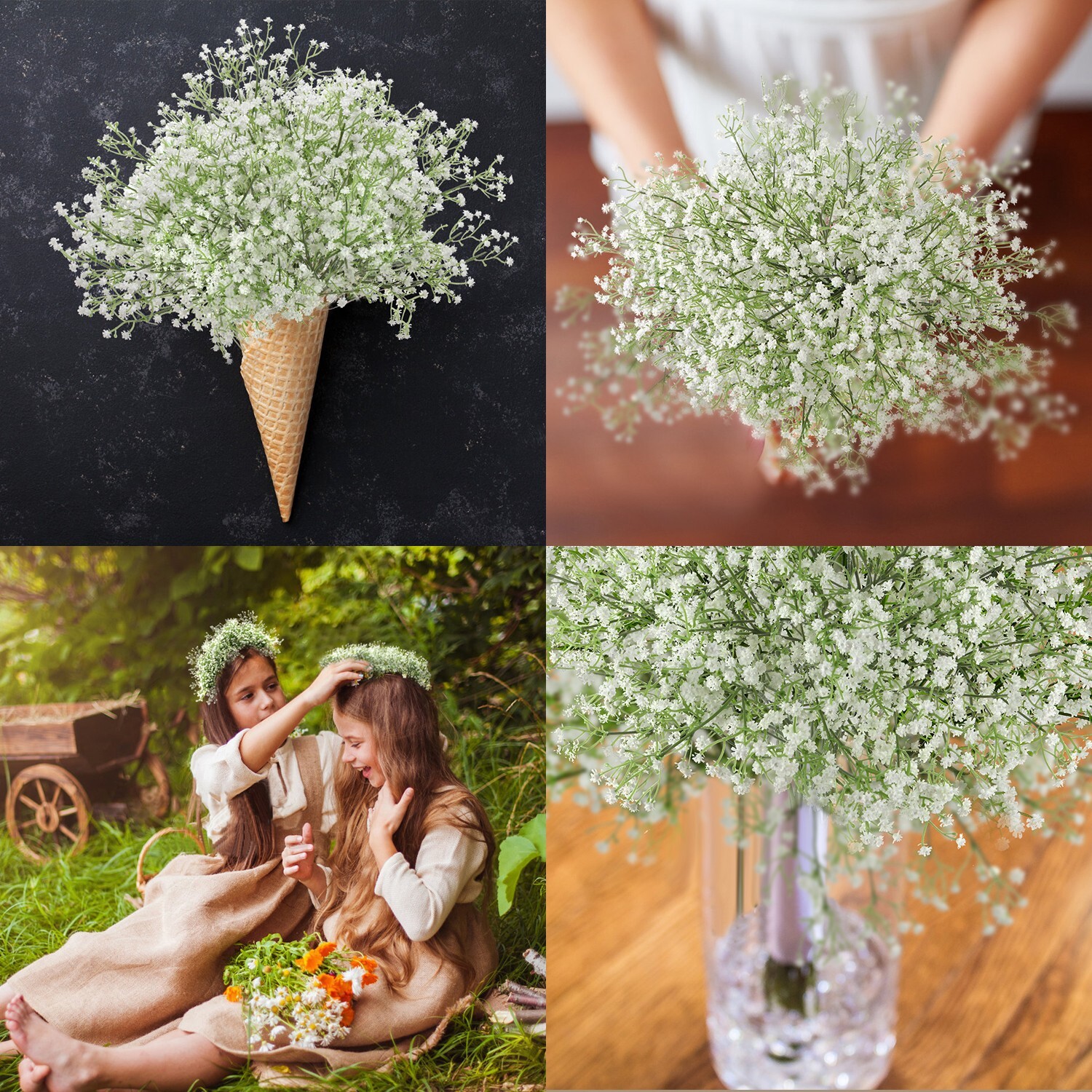 EZFLOWERY 12 Pcs Artificial Baby Breath Flowers, Gypsophila Real Touch, White
