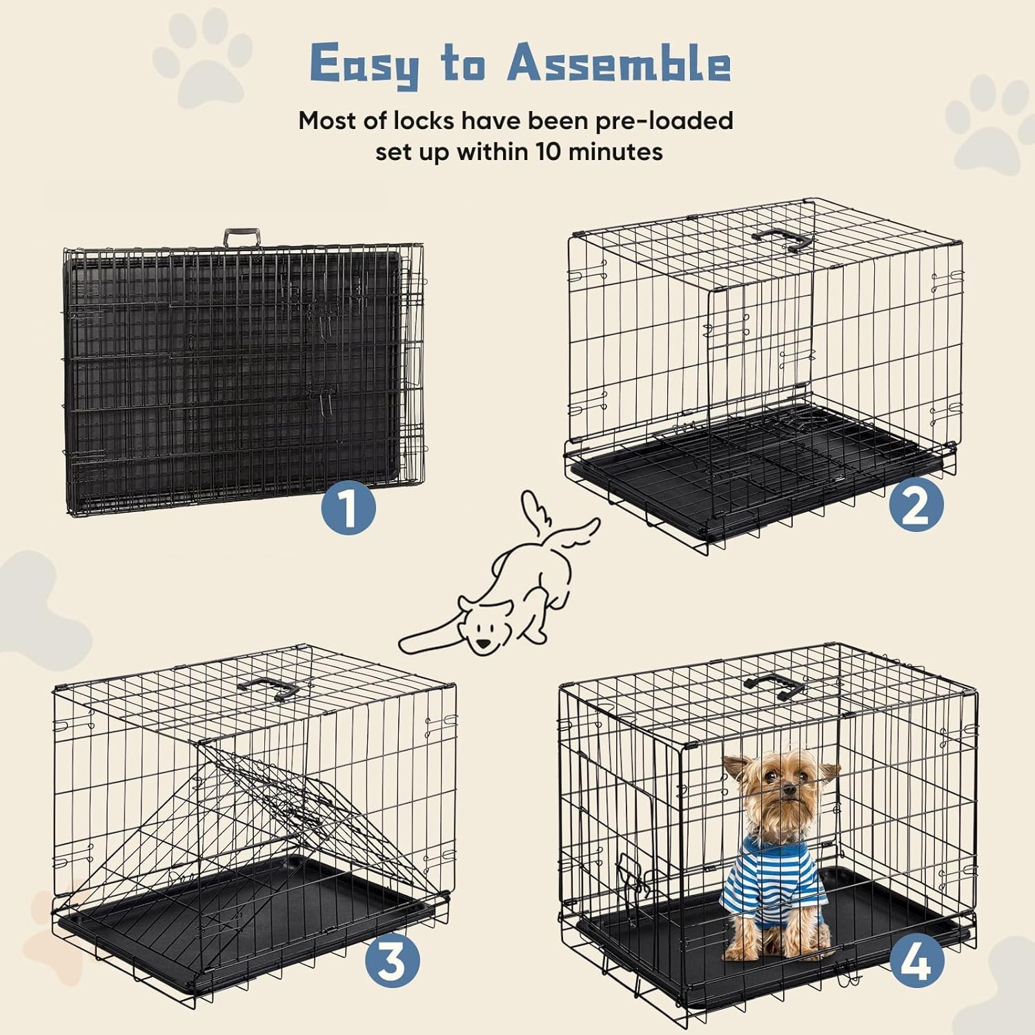 24 Inch Dog Crate Small Folding Metal Wire Cage w/ Leak Proof Tray