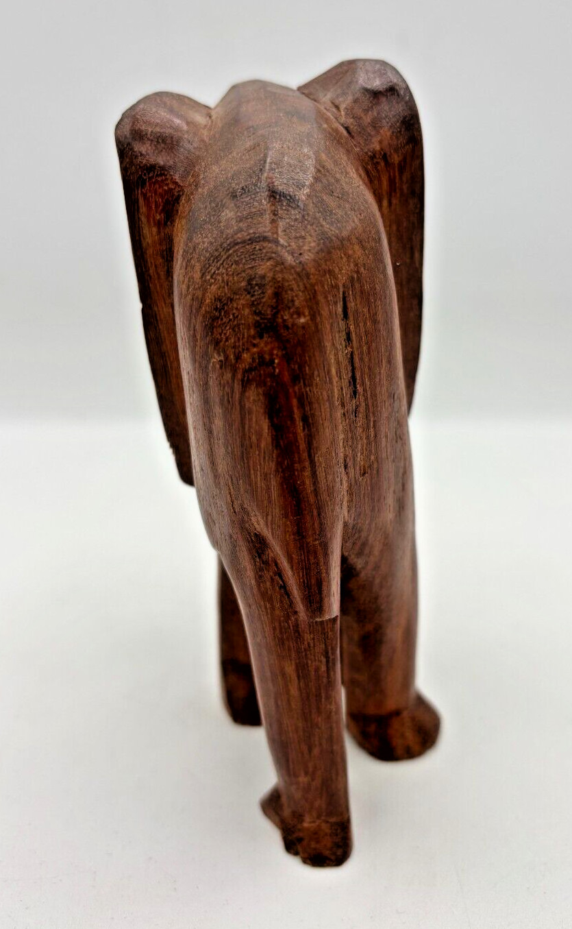 Vintage Hand Carved Wooden Elephant Figurine Rosewood Primitive Africa 5.5"H