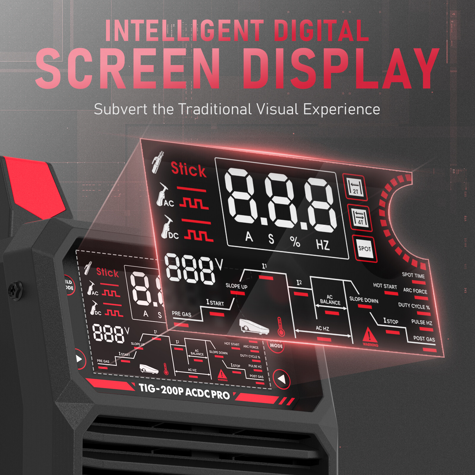 200A AC/DC Aluminum Tig Welder with Pulse Large LED Display, STICK/TIG 110/220V