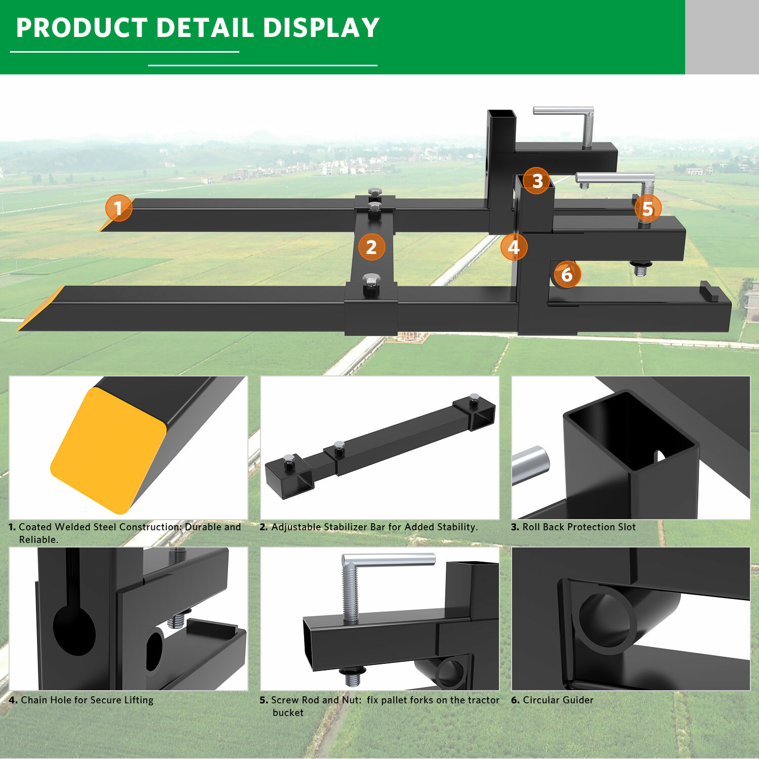 60" Clamp on Pallet Forks 2000lbs w/ Bar for Loader Bucket Skidsteer Tractor