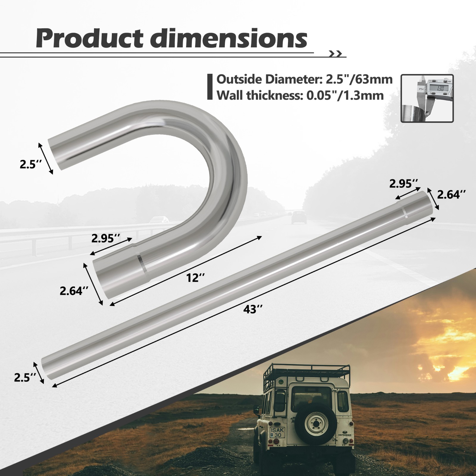 16PCS 2.5"OD DIY OD Custom Exhaust Tubing Mandrel Bend Pipe Straight U-Bend Kit