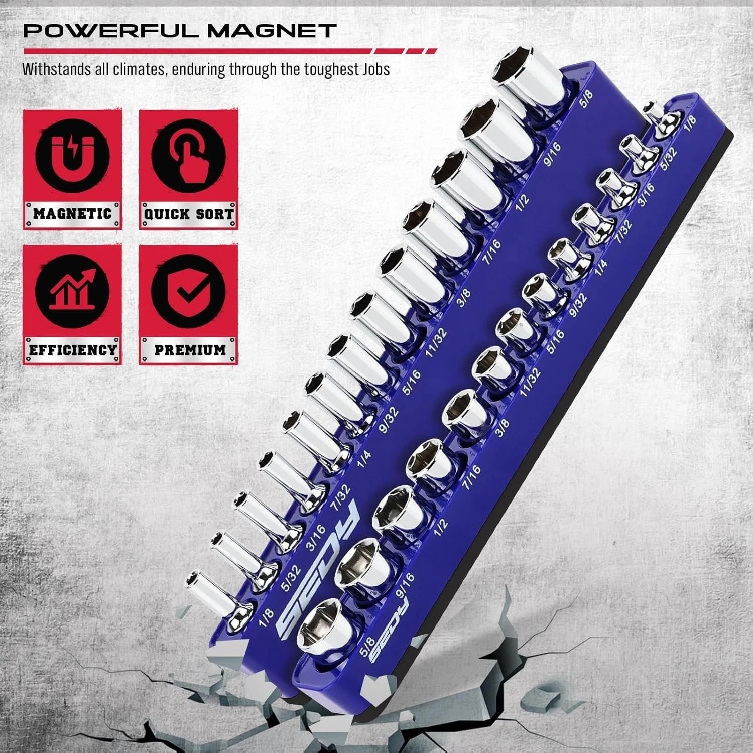 Heavy-Duty Magnetic Socket Organizer Set - 26 Socket Capacity, Modular Design