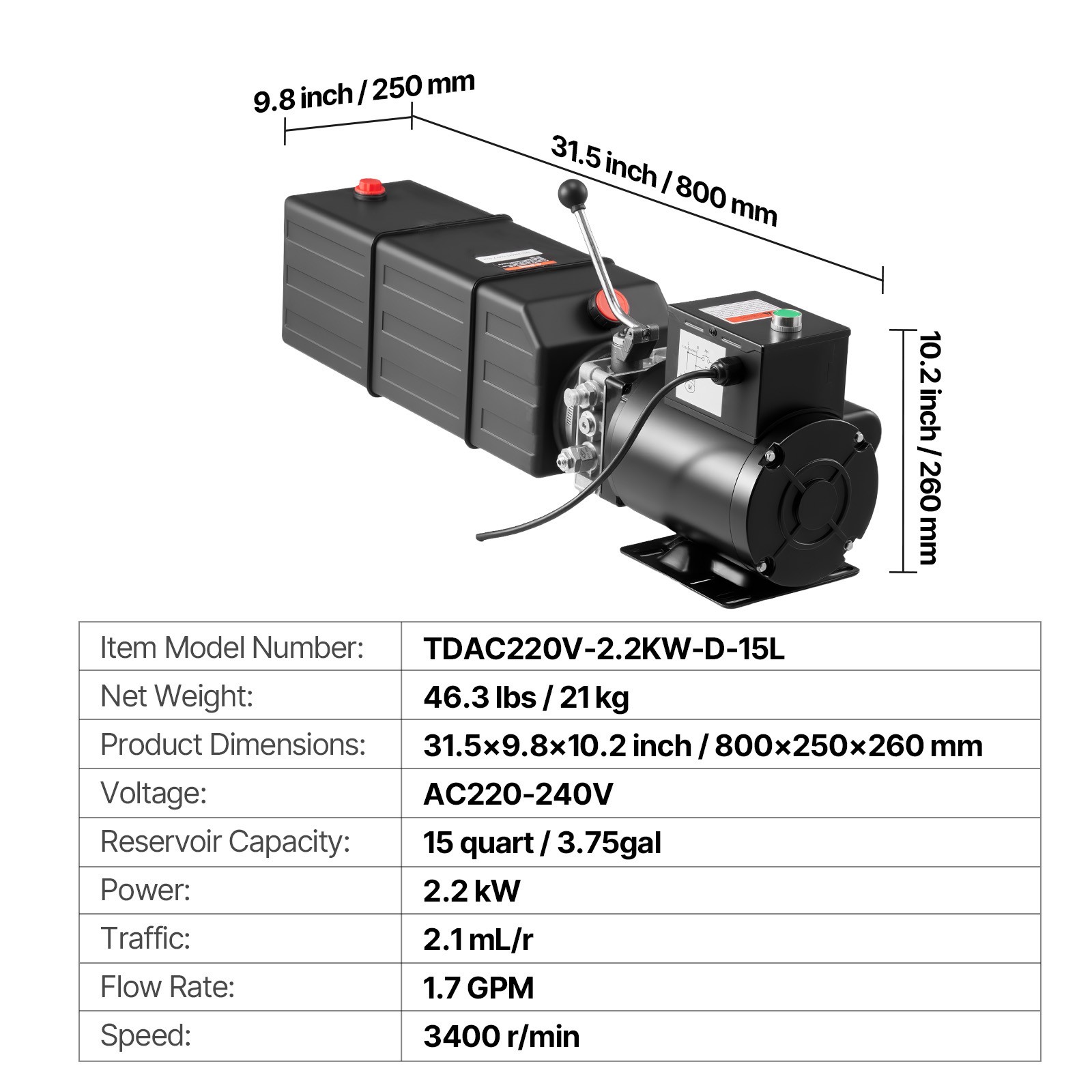 Uimoso Hydraulic Power Unit 15 Quart Single AC 220-240V for 2/4 Post Lift Pump