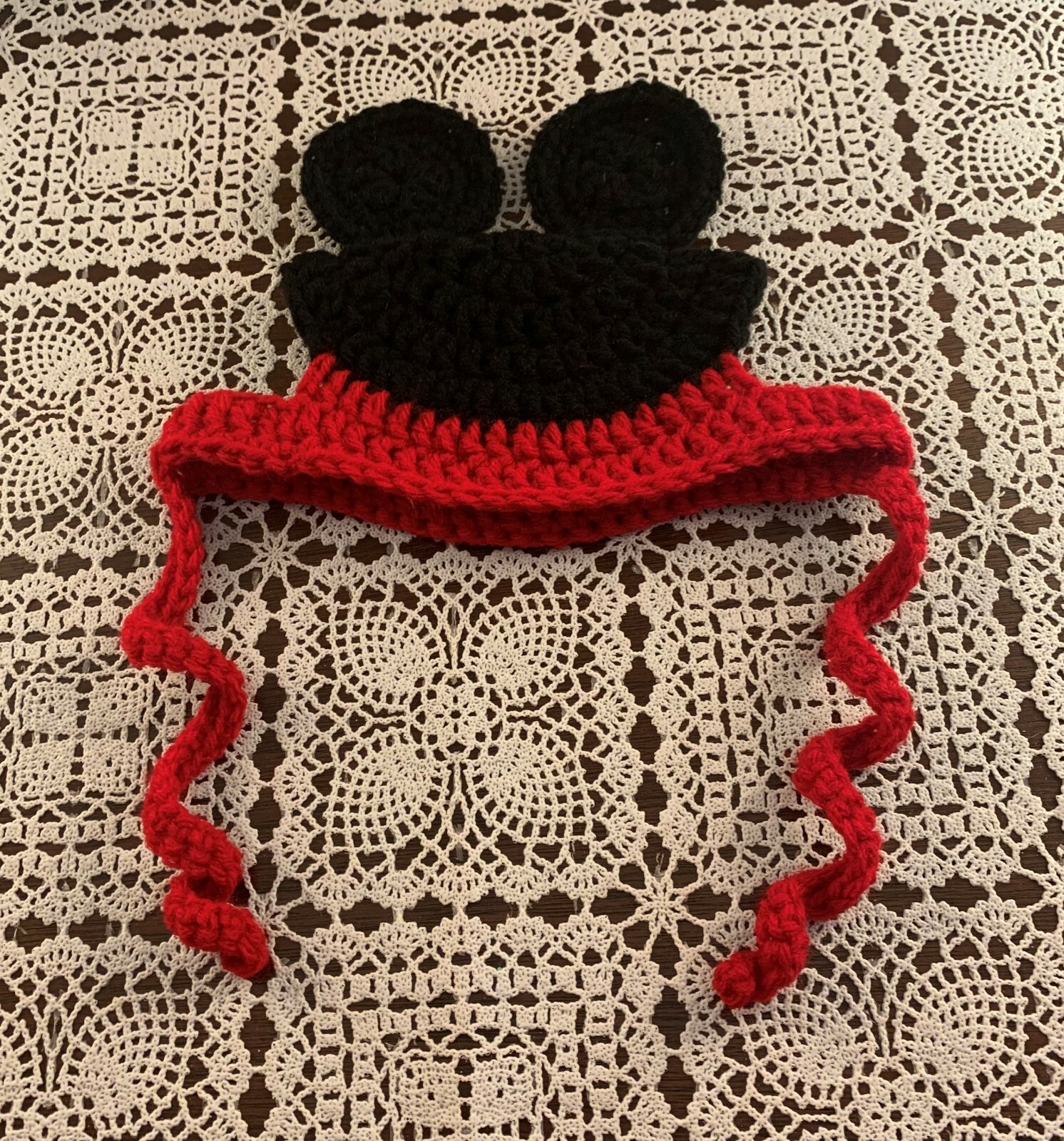 Handmade Crocheted Mickey Mouse Ears Dog Hat MEDIUM Warm Winter Wear New Cute