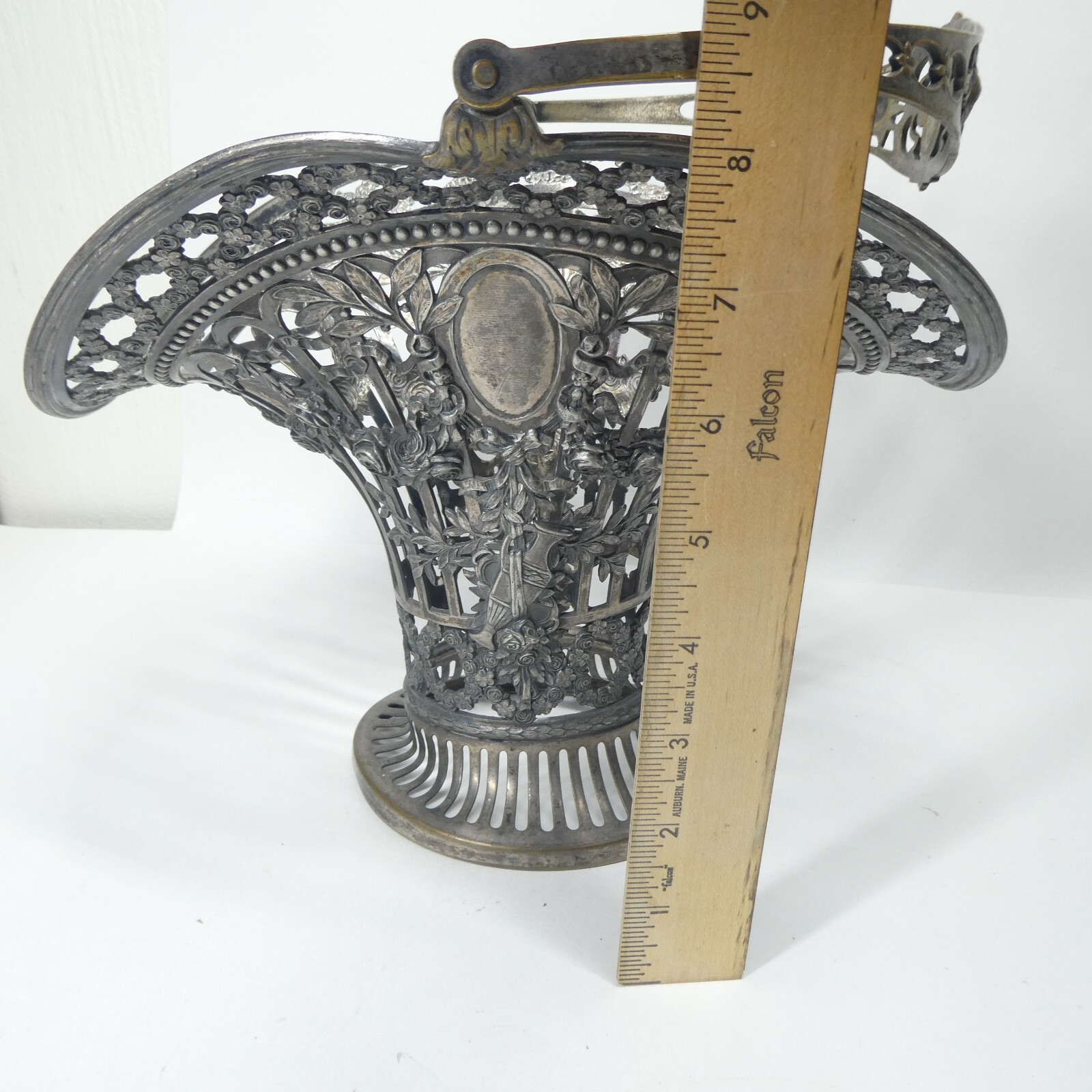 German Silver Pierced Bride’s Basket B.M. Germany Hallmarked Antique Art Nouveau