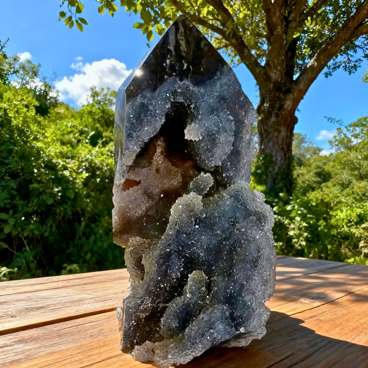 Natural Black Sphalerite Druzy Geode Crystal Tower Obelisk Reiki Healing Decor