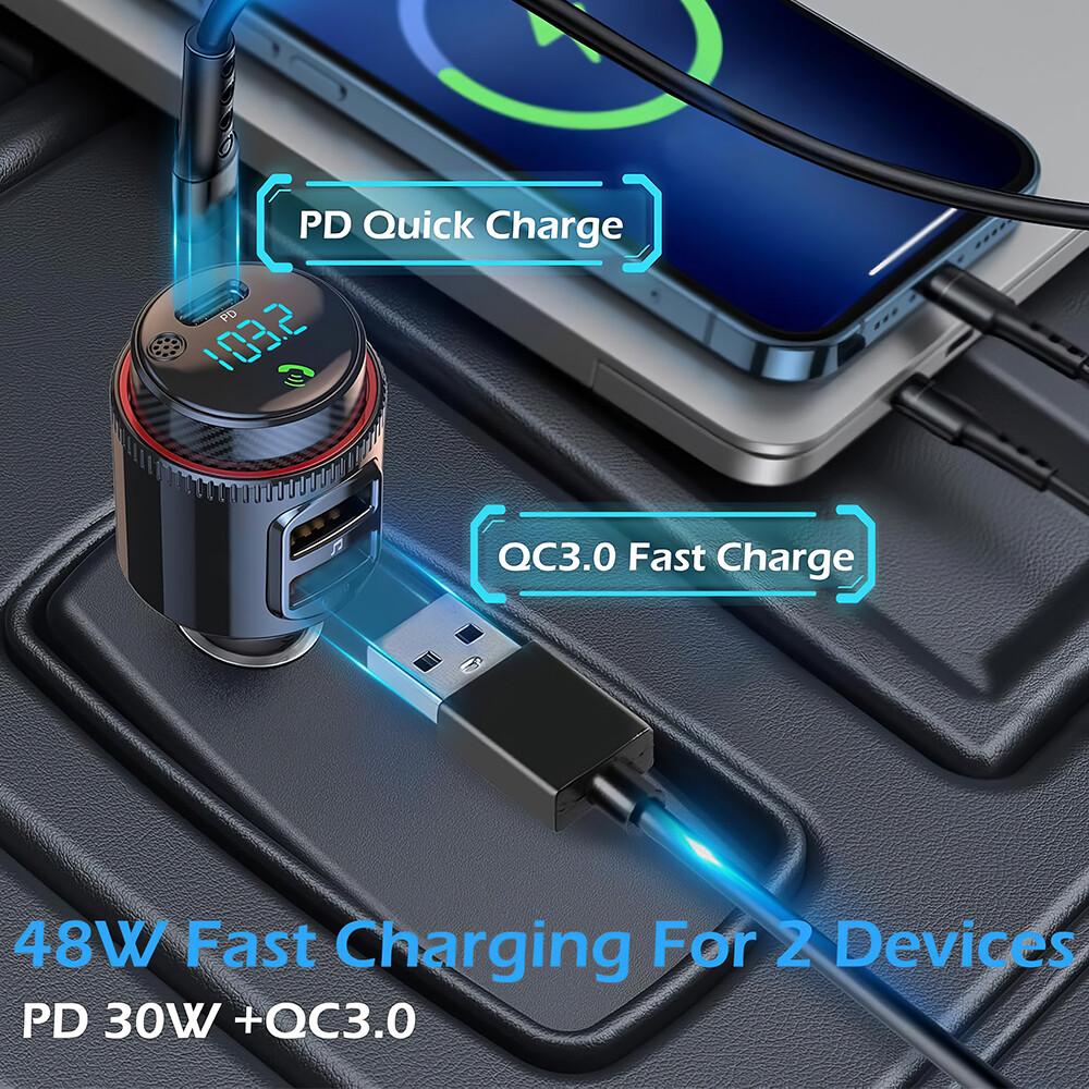 Car Bluetooth FM Transmitter PD 45W Car Charger Power Adapter Cigarette Lighter