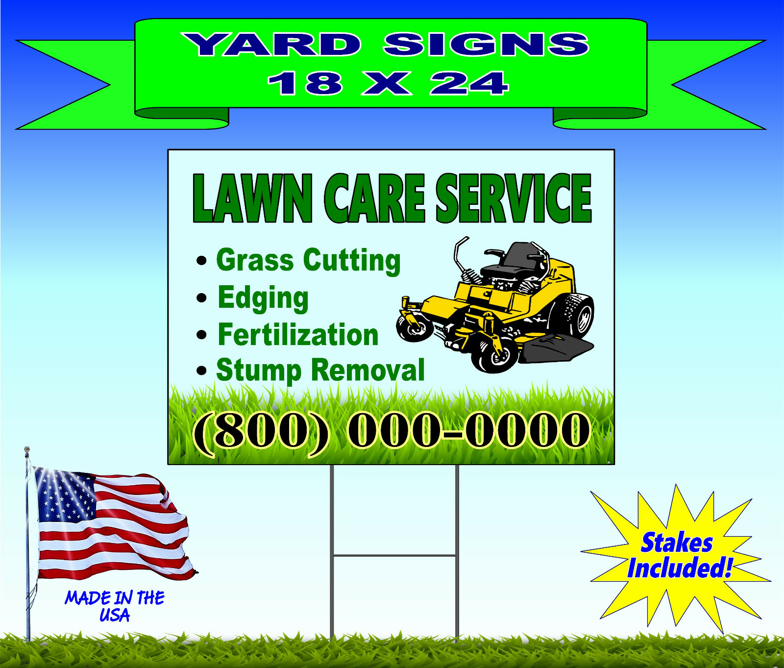 10 - 18x24 Yard Signs - Custom Design - Full Color - 2 Sided - Stakes Included!