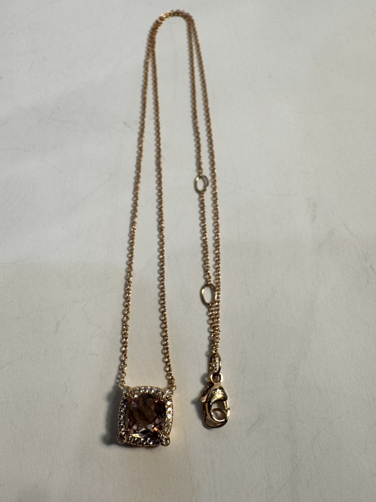 David Yurman 18k R/G Petite Chatelaine Necklace Morganite Diamonds Retail $2,050