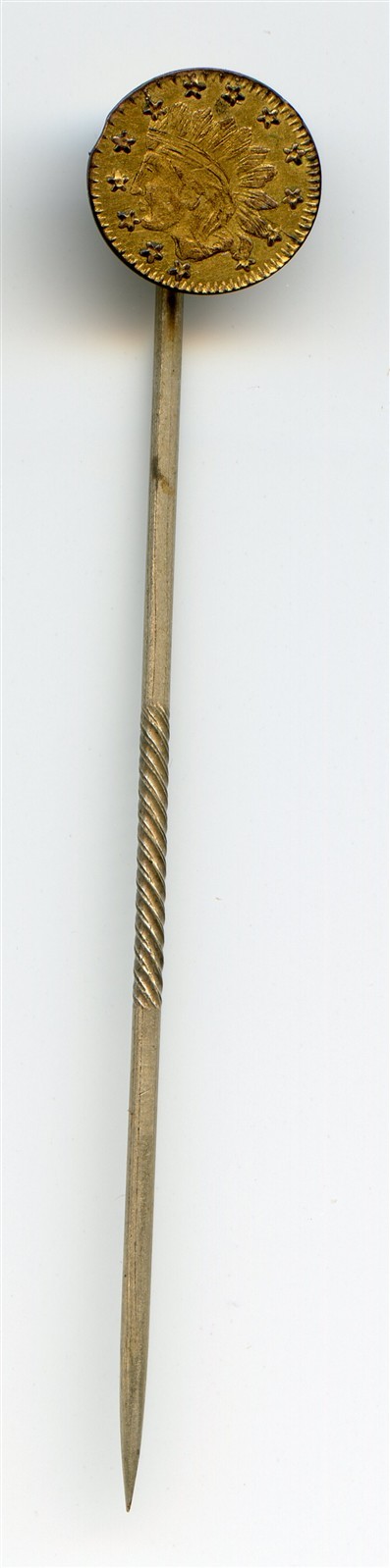 ERROR Clip! 1861/5 California Fractional Gold 1/4 / Indian Hd / Stickpin