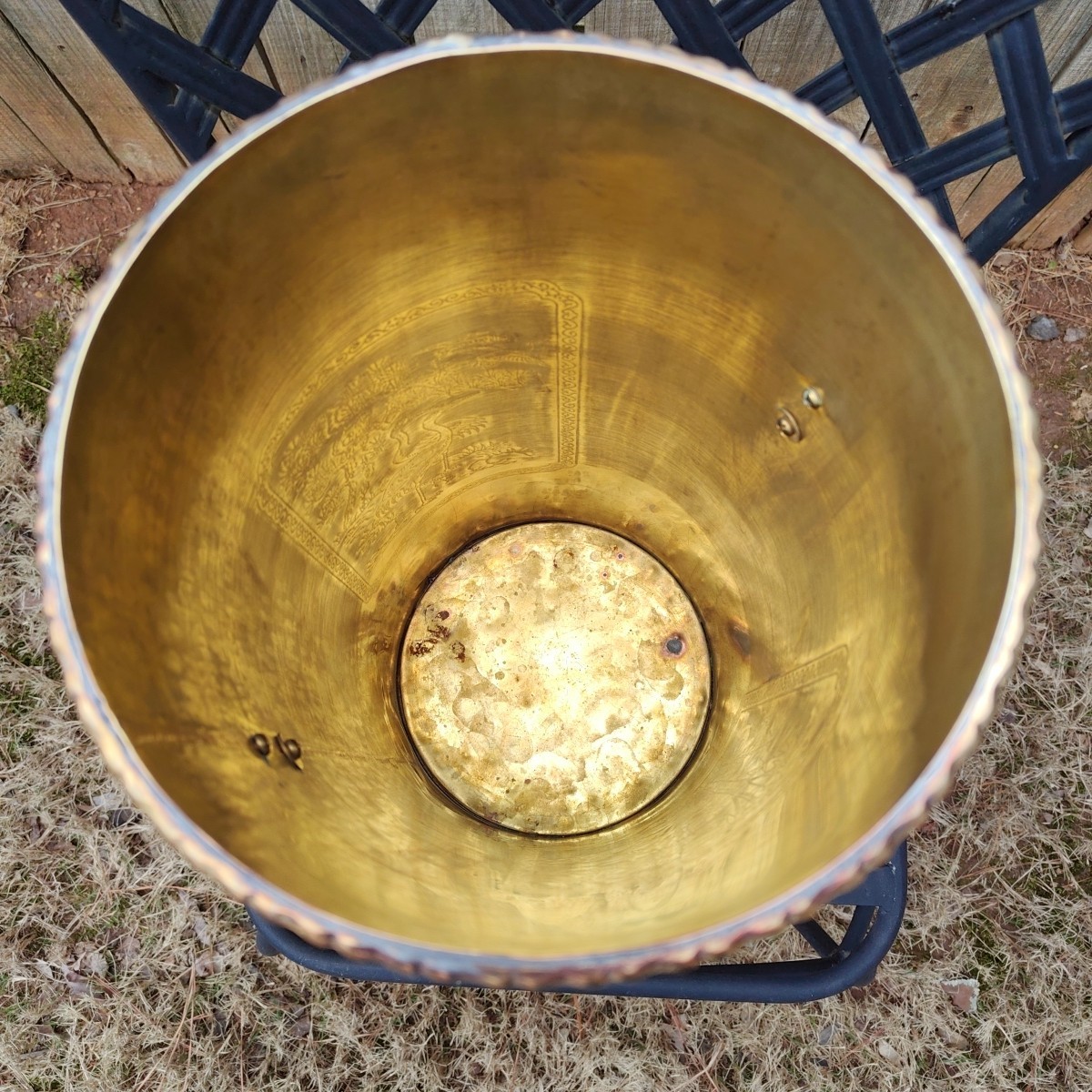 Vintage Brass Umbrella Cane Holder Stand 18" with Decorative Handles Asian Motif