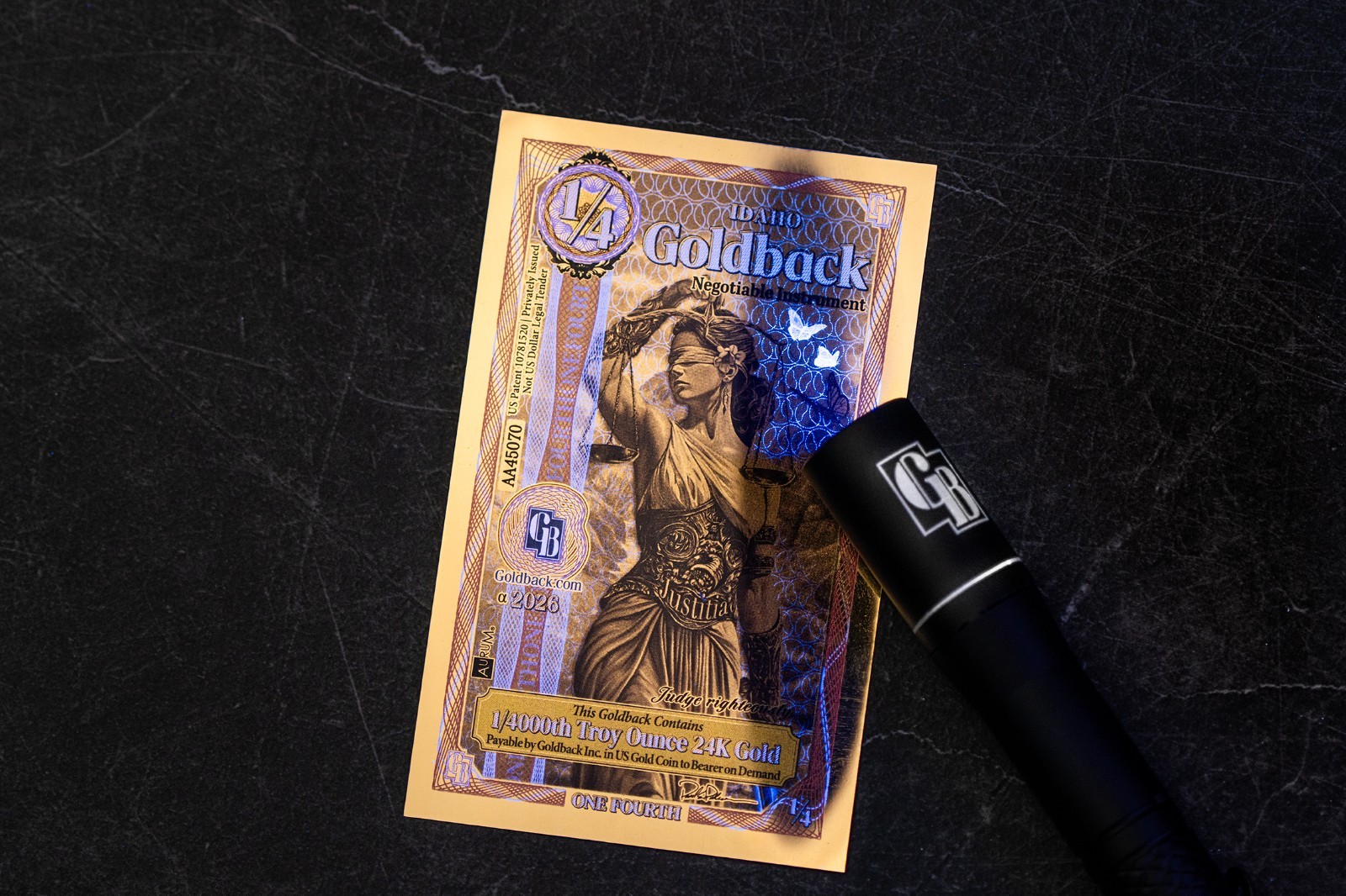 50X - 1/4 IDAHO Goldback Aurum Gold Foil Note 1/4000 oz 24kt .999 Fine PRESALE