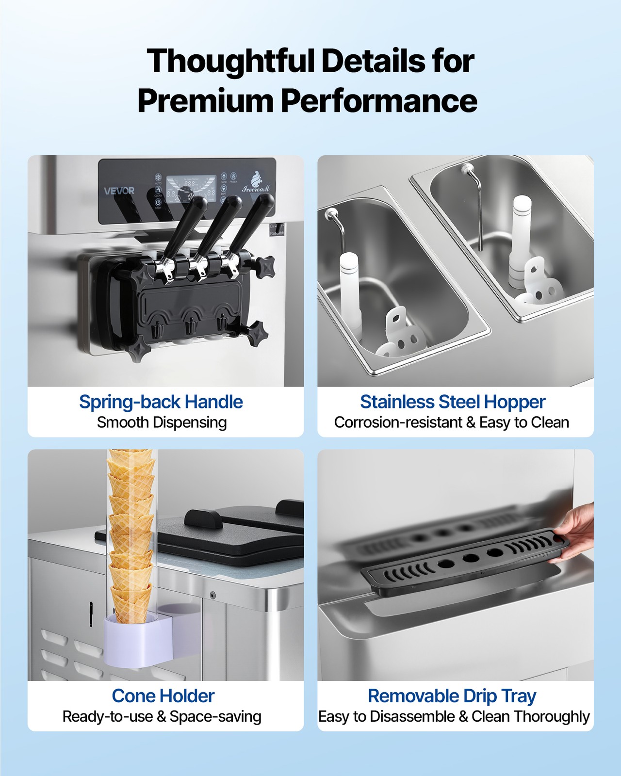 VEVOR Commercial Ice Cream Machine 2200W 3-Flavor Soft Serve Ice Cream Maker