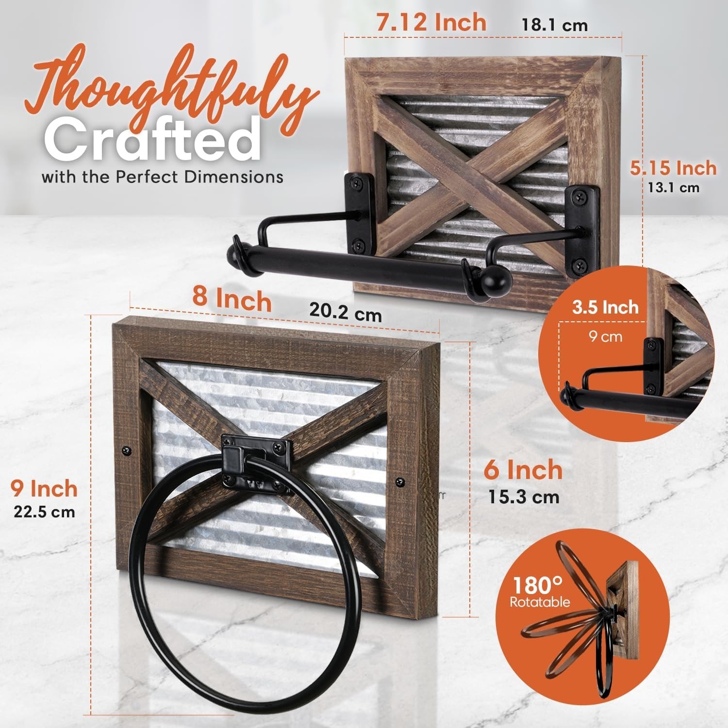 Autumn Alley Farmhouse Toilet Paper Holder and Rustic Towel Holder Set