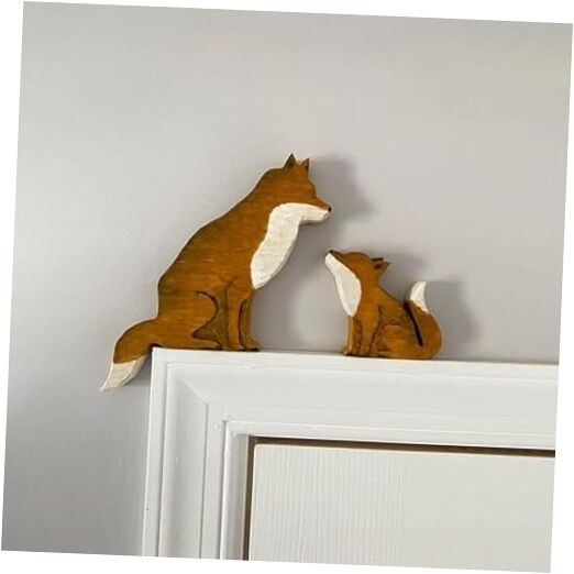Mama and Baby Fox Door Topper Adorable Fox Shape Statue Grey/Blue/Yellow/White