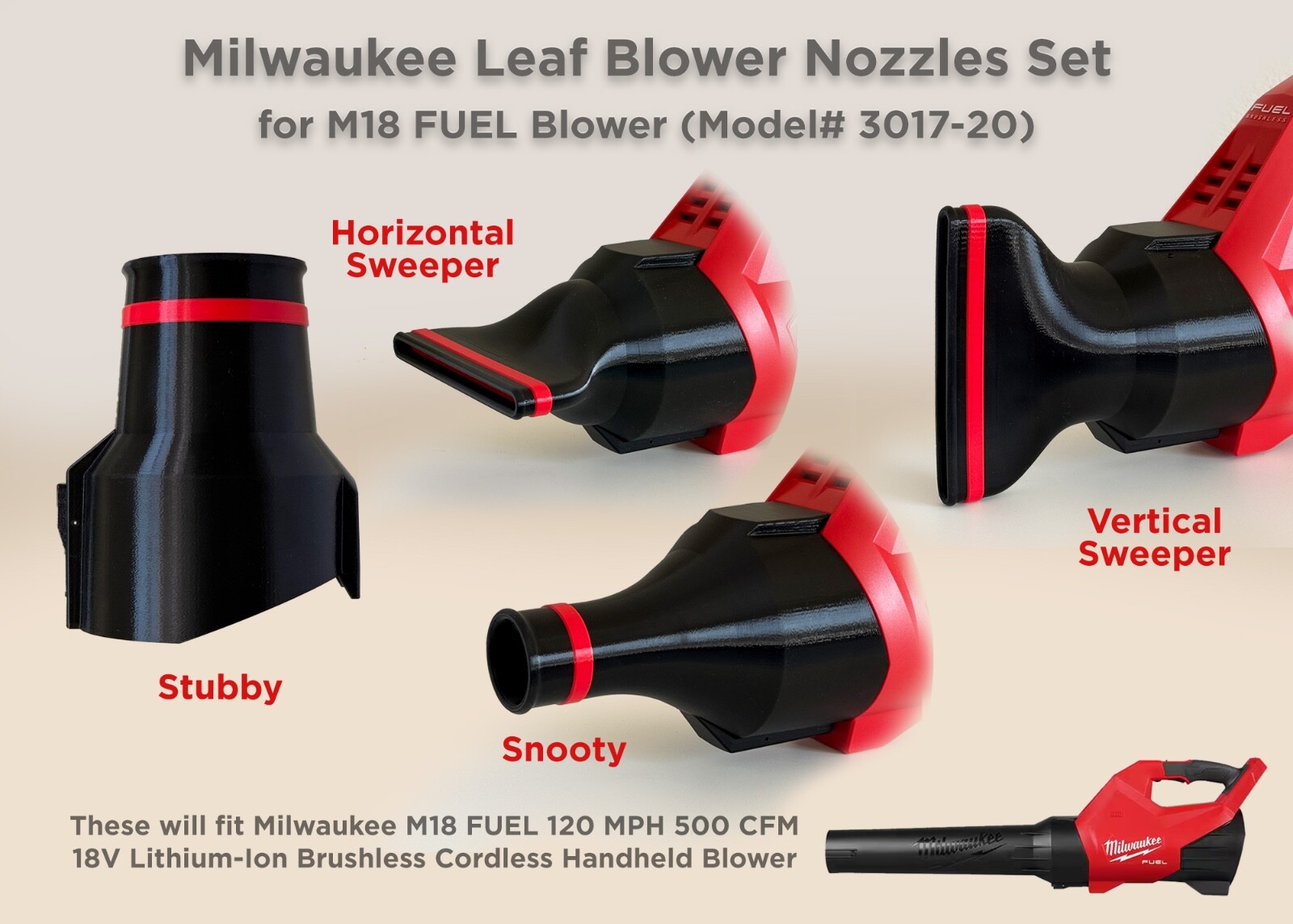 Stubby Nozzle for Milwaukee Cordless Leaf Blowers (Model# 3017-20)