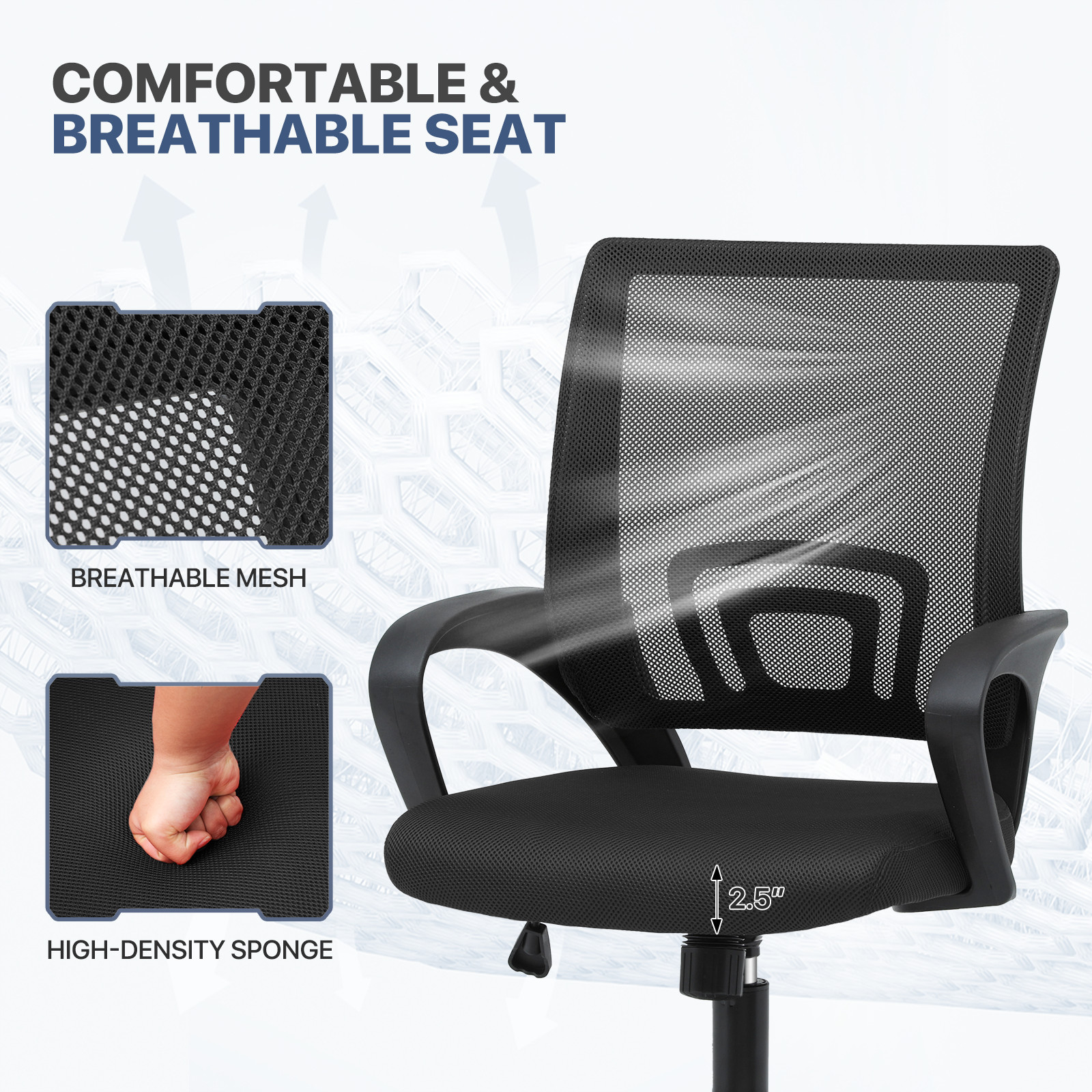 Adjustable Height Swivel Computer Home Office Ergonomic Desk Mesh Chair Black