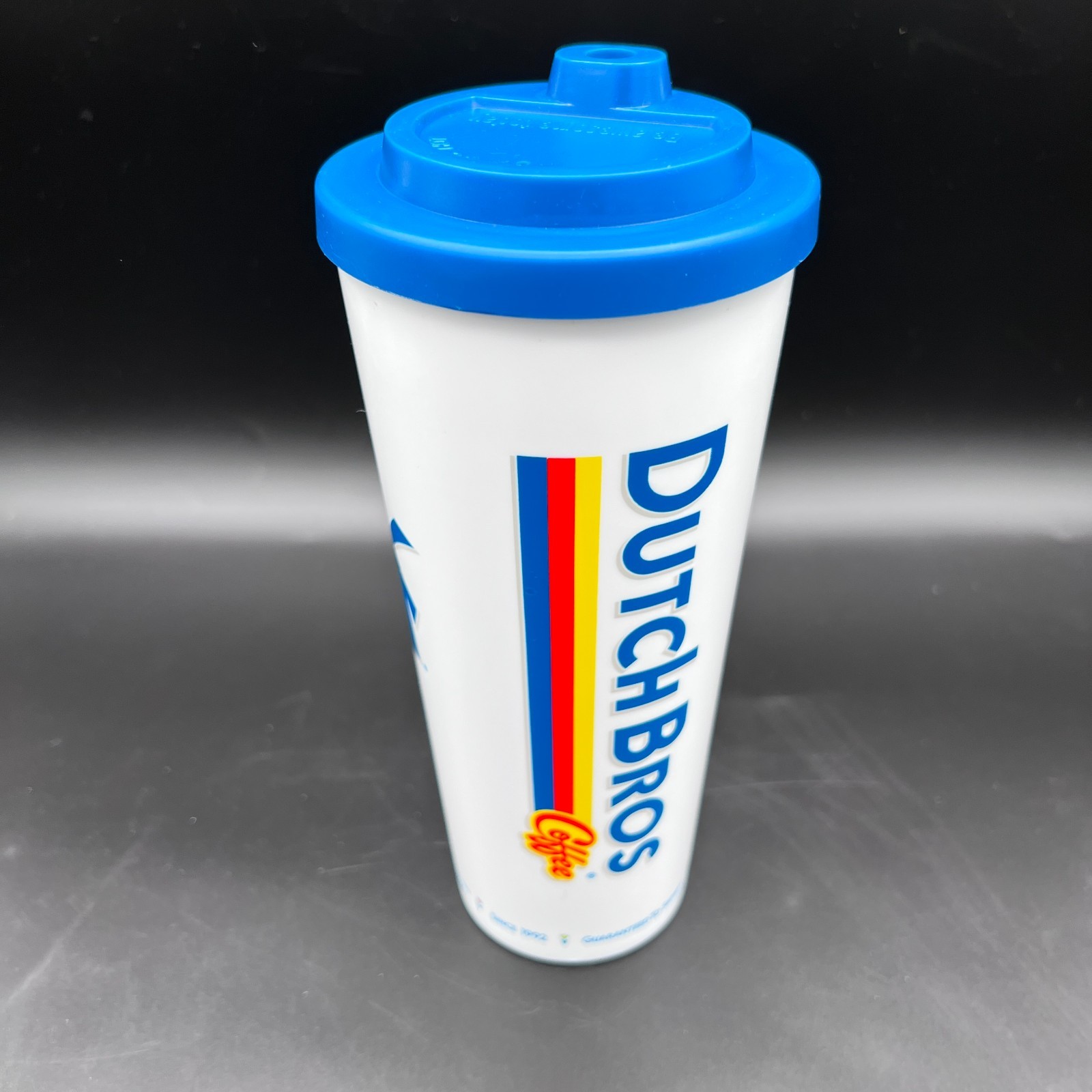 Dutch Bros Classic Design 18 Oz Tumbler Plastic Coffee Cup Blue Dutch Flow Lid
