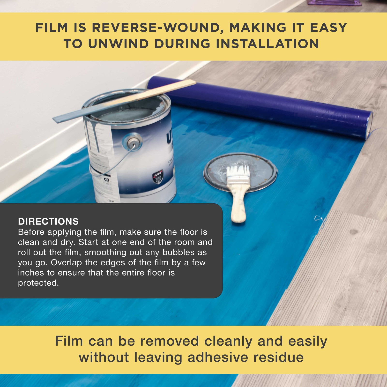 Floor Protection Film, 24" x 200' Roll - Self Adhesive Cover, Paint Spills, Dust