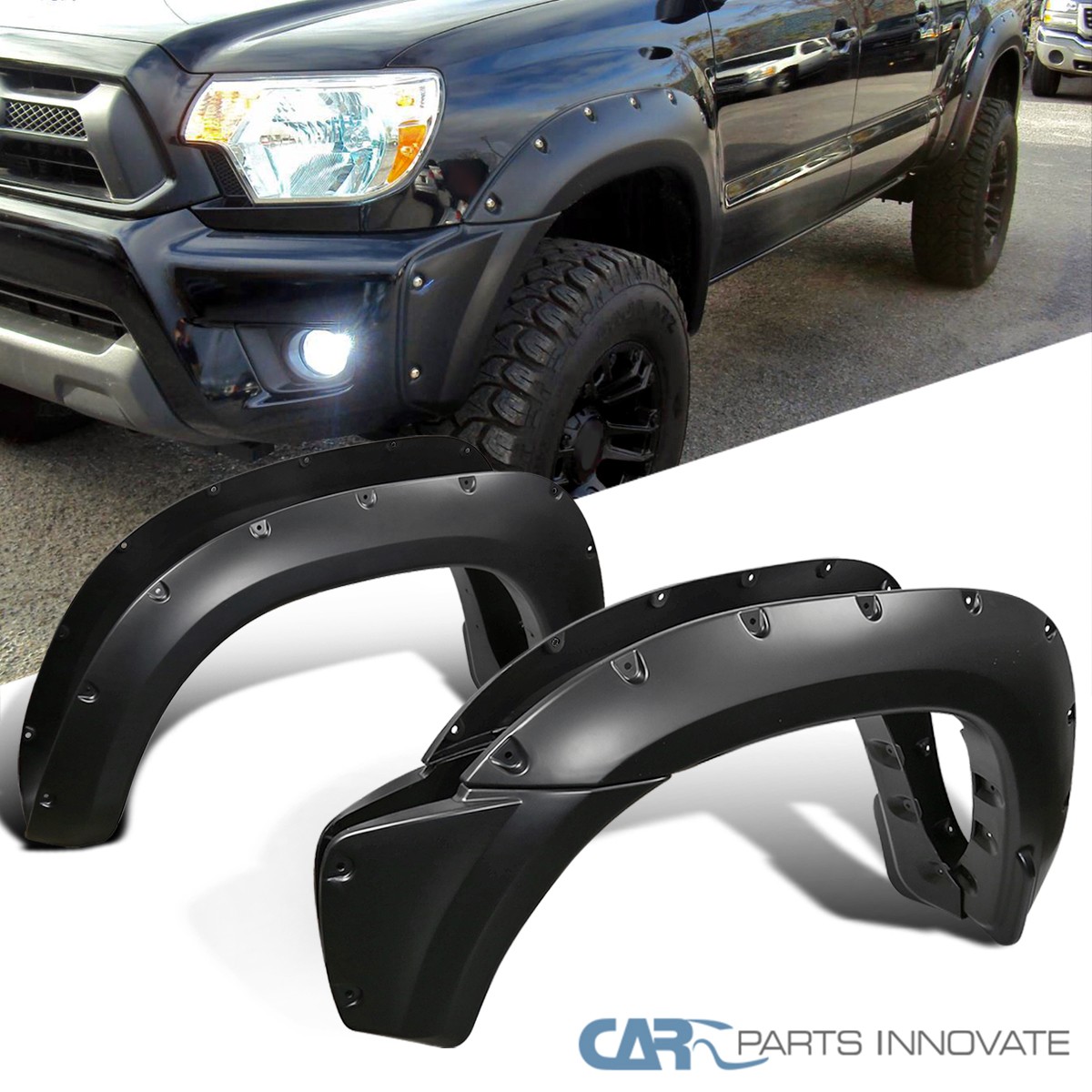 Fit 12-15 Toyata Tacoma Pickup Black Pocket Rivet Fender Flares Replacement 4PC