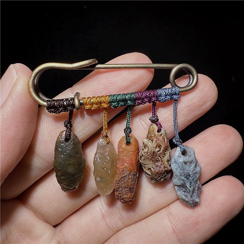 Vintage Brooch Pendant ~ China Inner Mongolia Gobi Agate Stone Badges Corsage