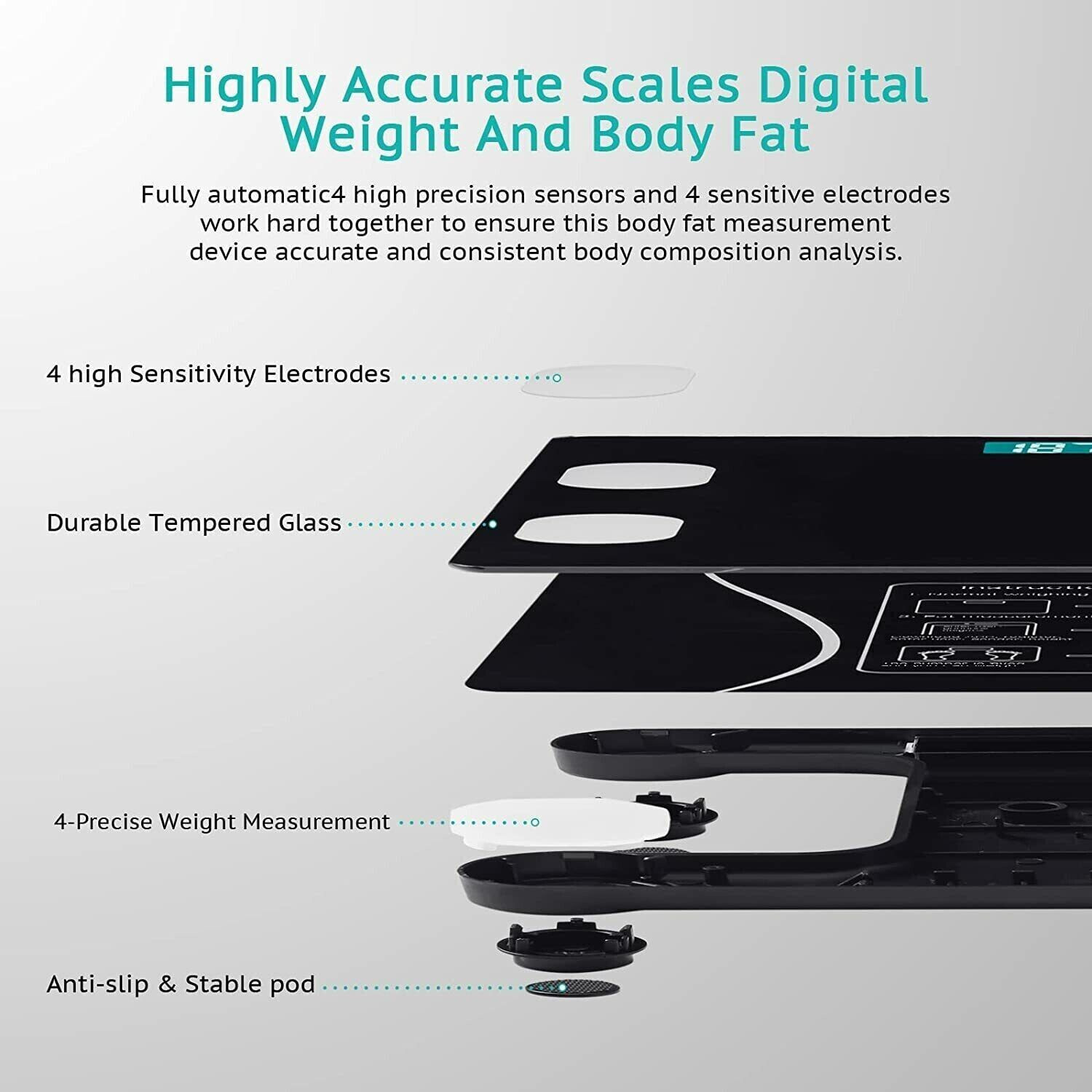 Digital Body Weight Scale Backlit Display High Precision Bluetooth BathroomScale