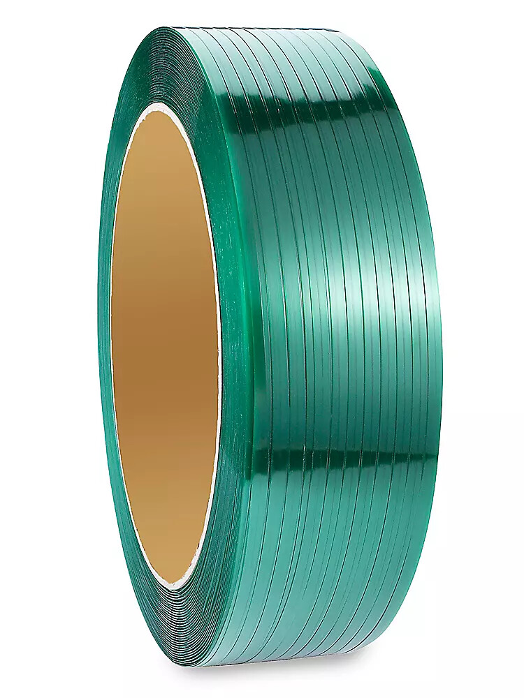 NEW POLYESTER STRAPPING - 5⁄8" x .03" x 4,430' - 16"x6" Core - Green - Embossed