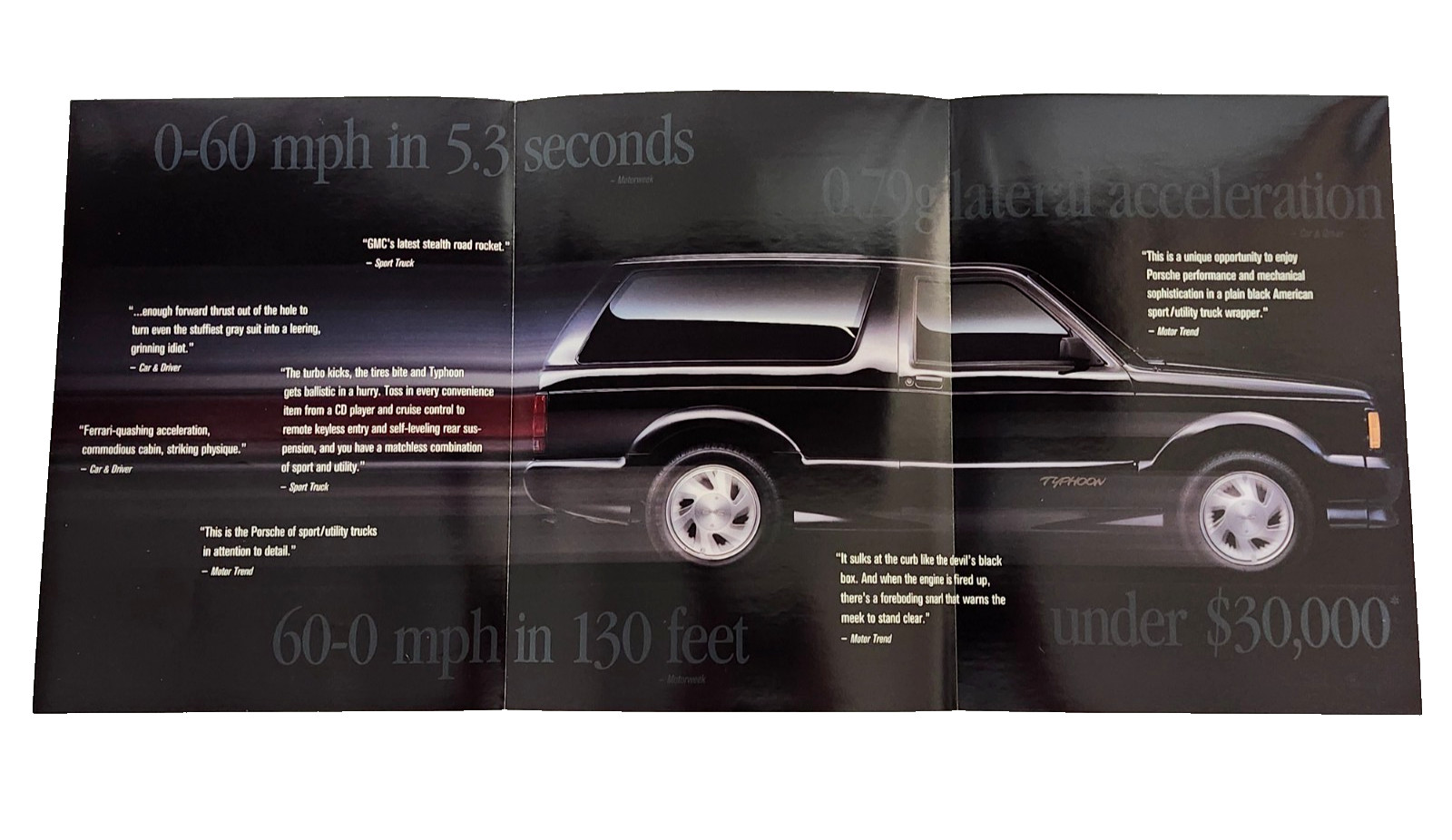 New Original 1992 - 93 GMC Typhoon SUV Dealership Fold Out Poster Sales Brochure