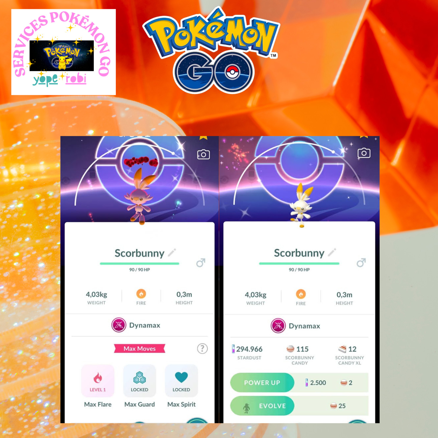 Pokémon Go❀❀Shiny Dynamax Scorbunny Backkground-PTC Or Tr❀de 20K Stardust