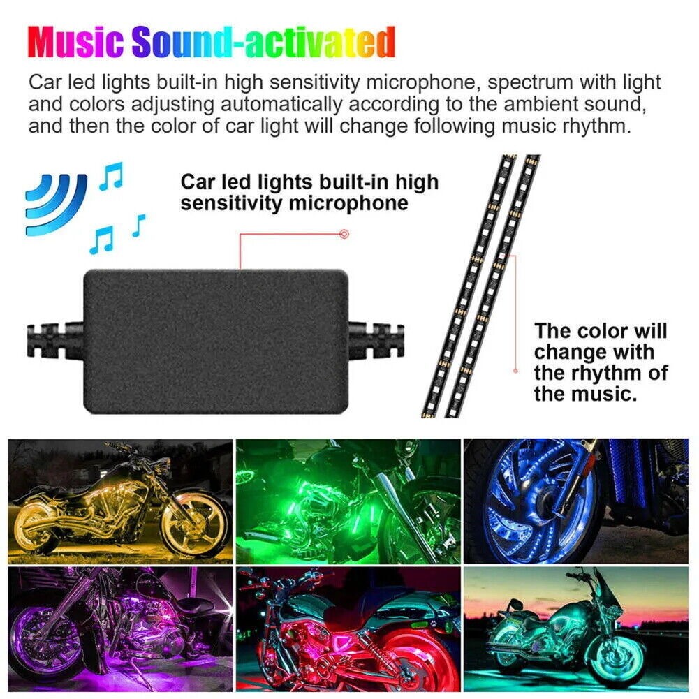 12PC RGB Bluetooth Motorcycle LED Light Under Glow Neon Strip Remote Control Kit