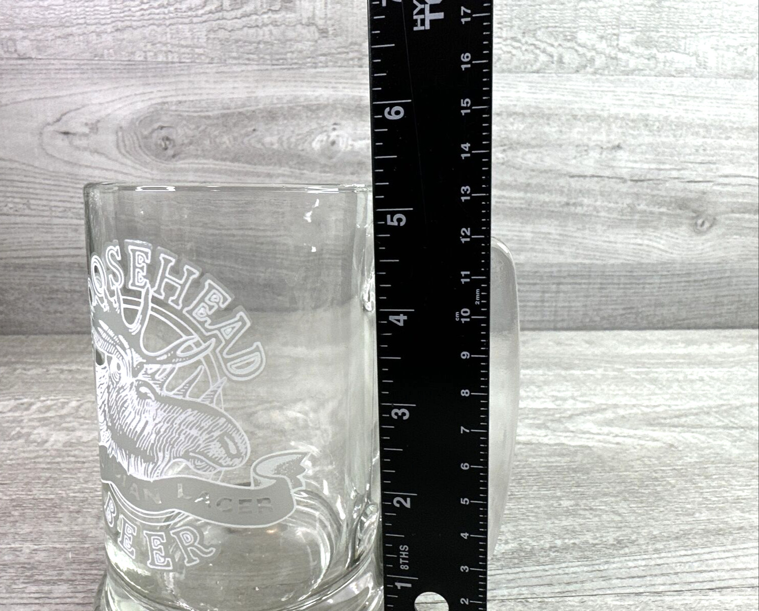 Moosehead Canadian Lager Beer Stein Handled Clear Glass Mug 5 1/4”