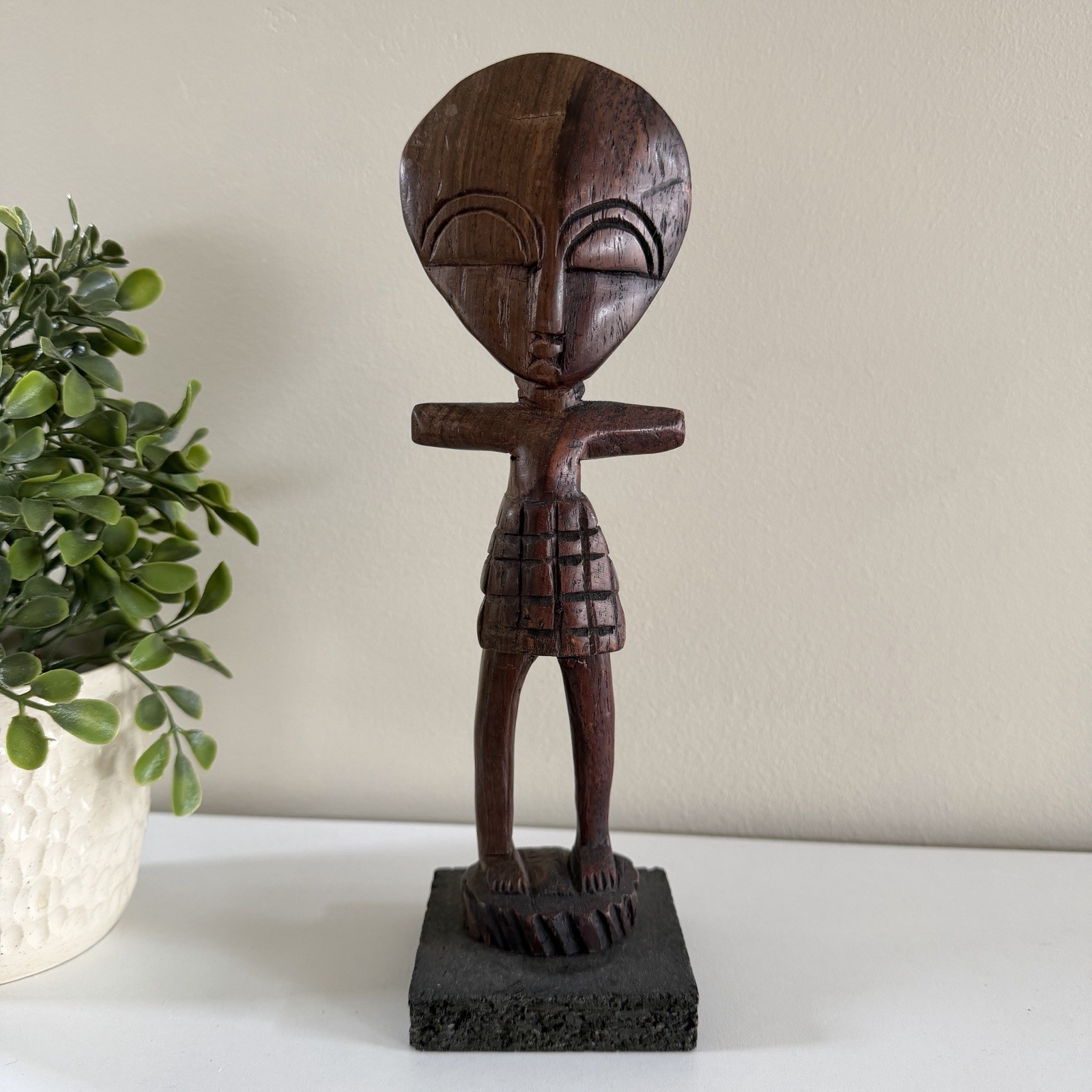 African Ashanti Fertility Doll 10” Hand‑Carved Wood Ghana Tribal Art