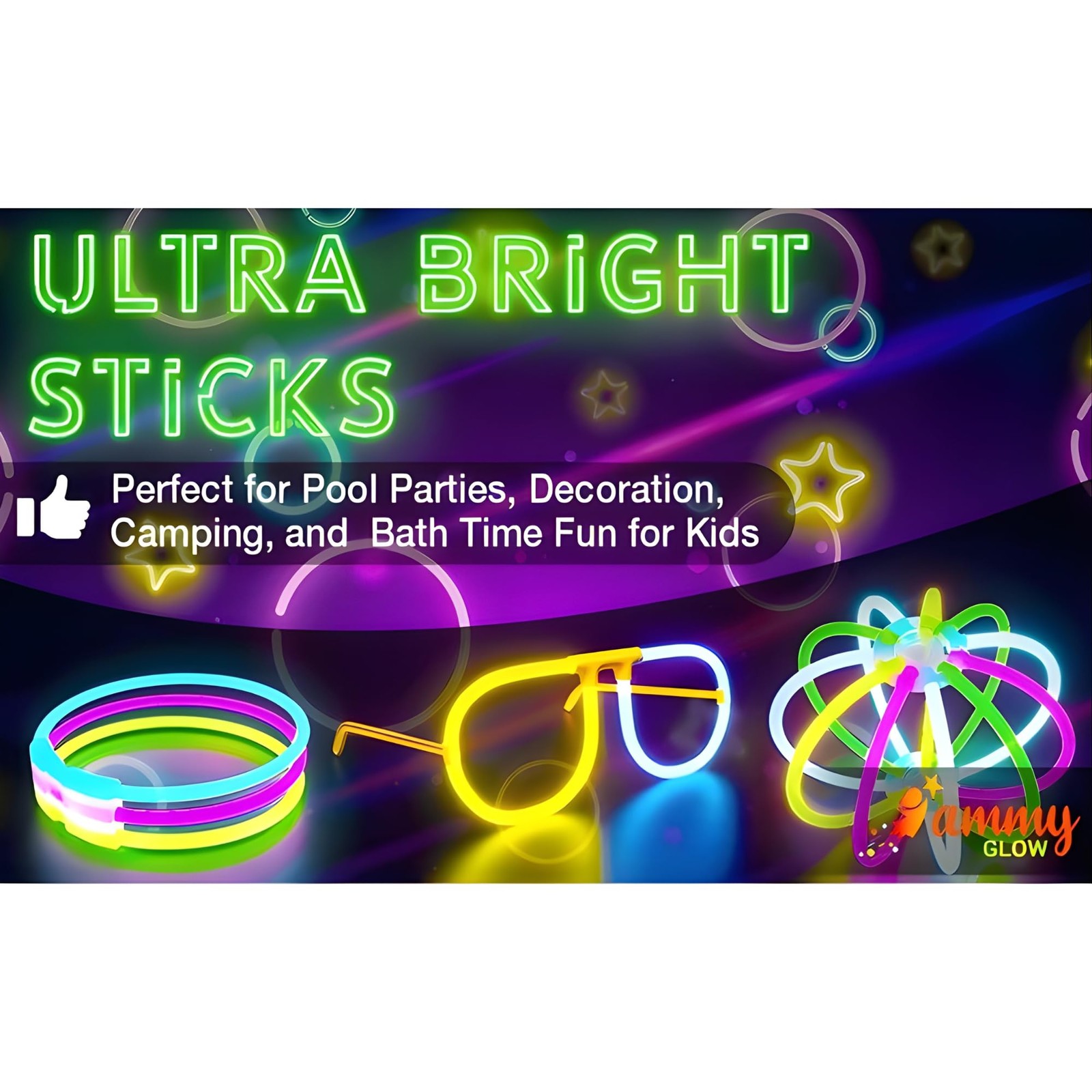 Ammy Glow-Glow Sticks-100 Pack Bulk Party favors for Kids-Neon 100 Pack, Blue