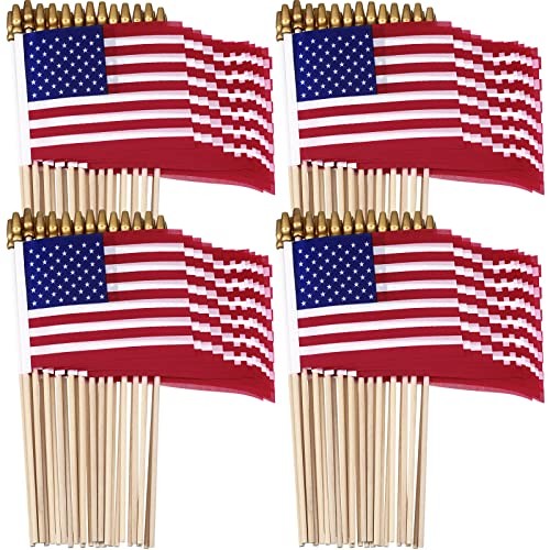 100 Pcs Small American Flags on Stick Mini Handheld 4th of July Flags 5 x 8