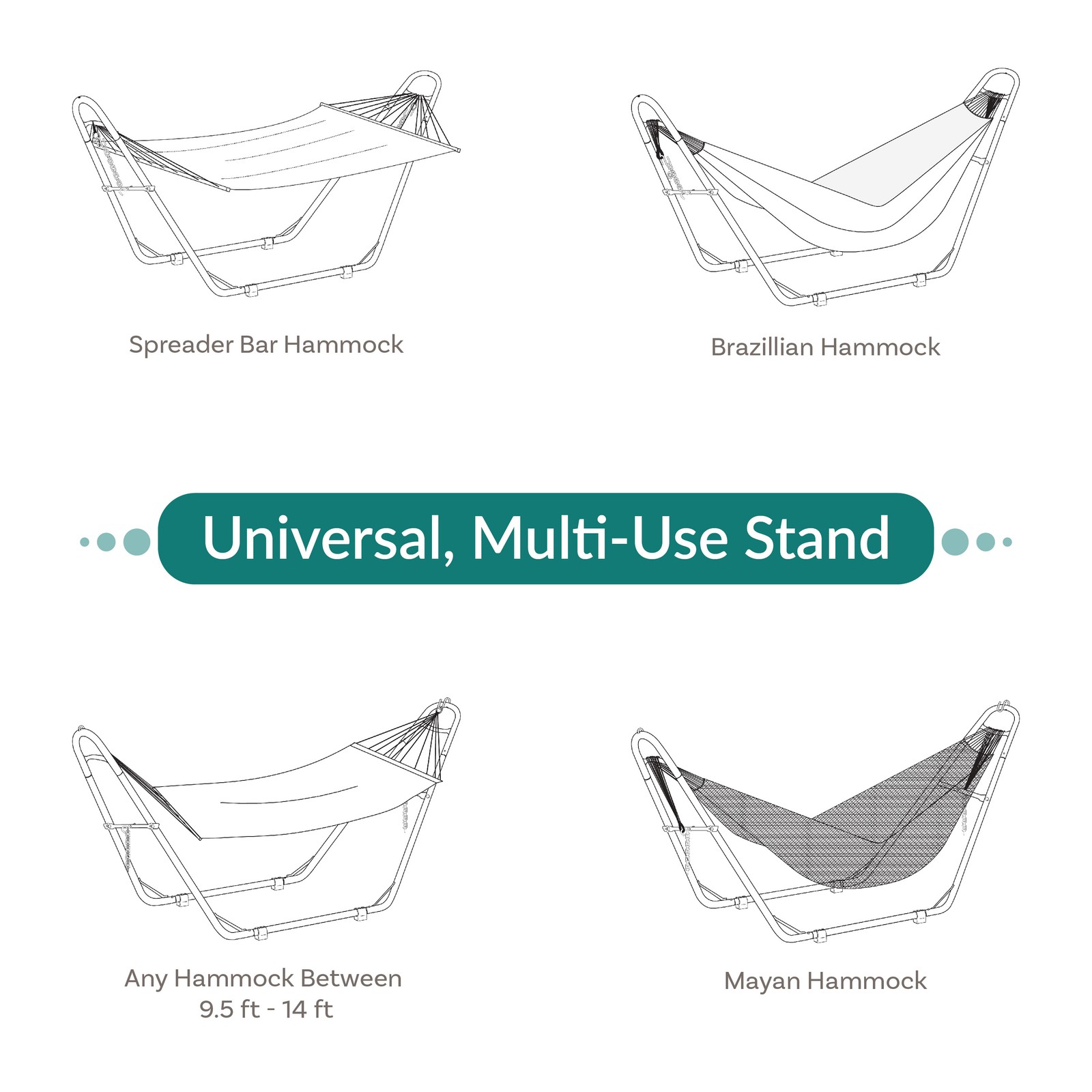 Powder-Coated Steel Universal Hammock Stand - Green - 124 in by Sunnydaze