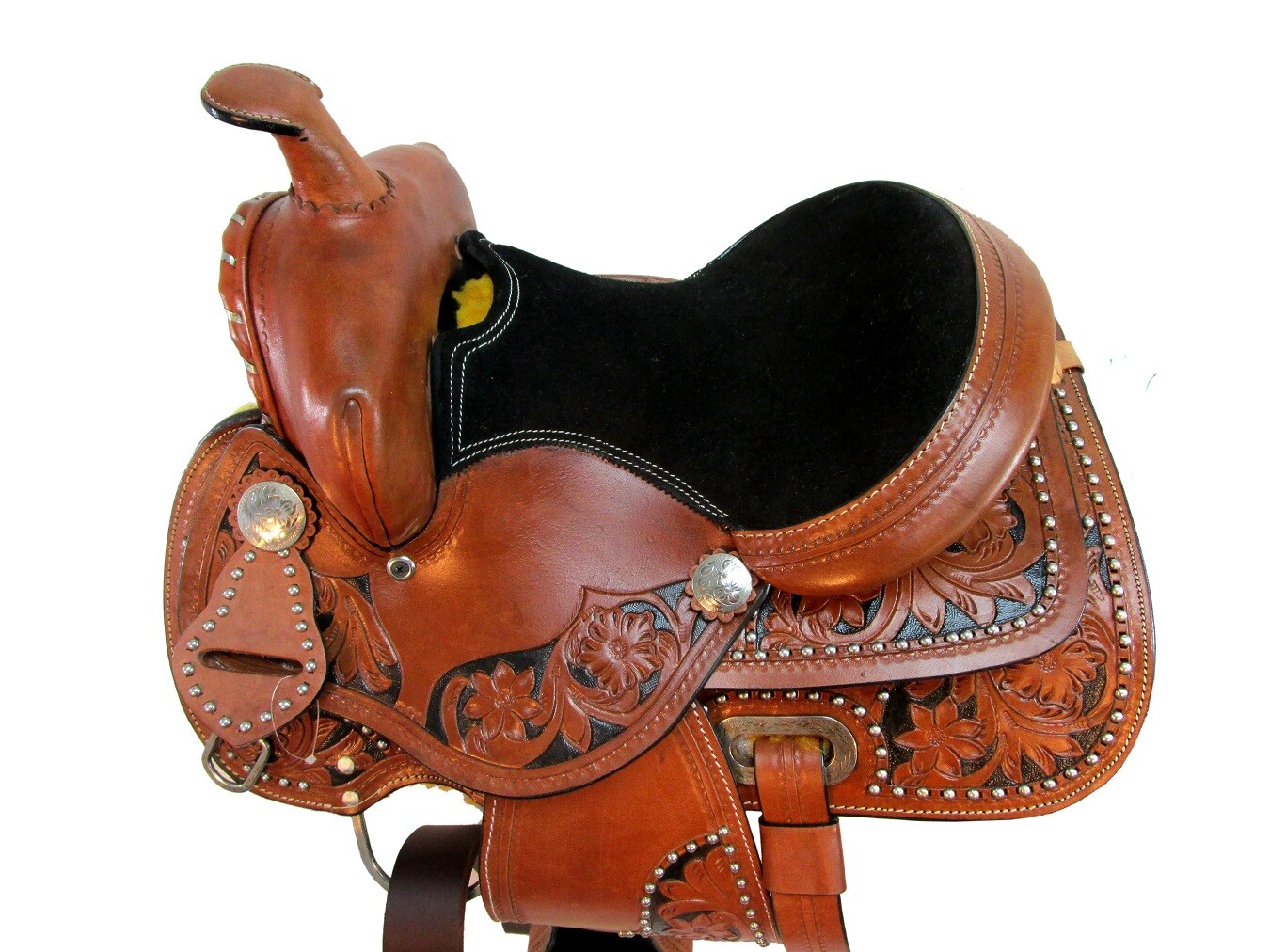 13 12 PONY WESTERN SADDLE PLEASURE FLORAL TOOLED LEATHER TRAIL BARREL RACING SET