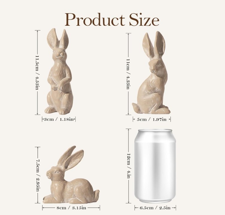 Easter Decorations Bunny Figurines Set of 3 - Rabbit Statues Farmhouse Spring Ho