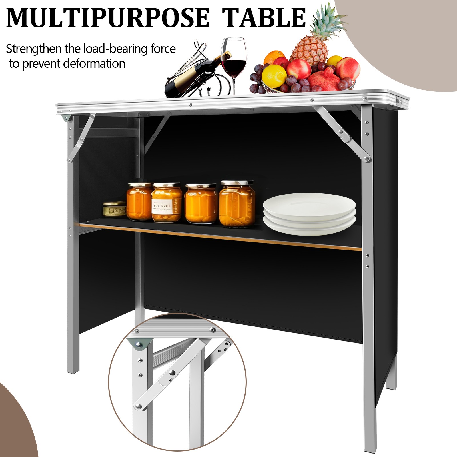Portable Folding Bar 38.5" with Storage Shelves, Removable Skirt & Carry Case
