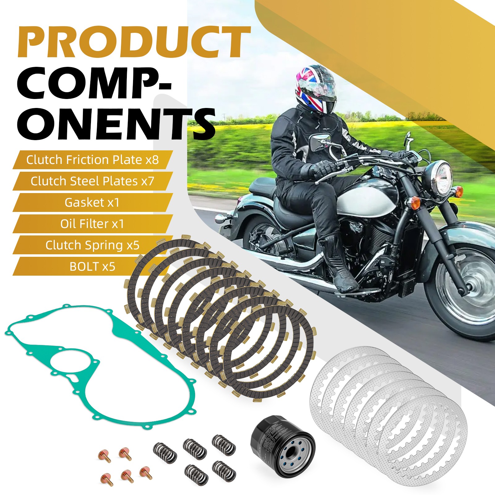 Clutch Friction Plates & Gasket For Kawasaki Vulcan 800 VN800B Classic 1996-2005