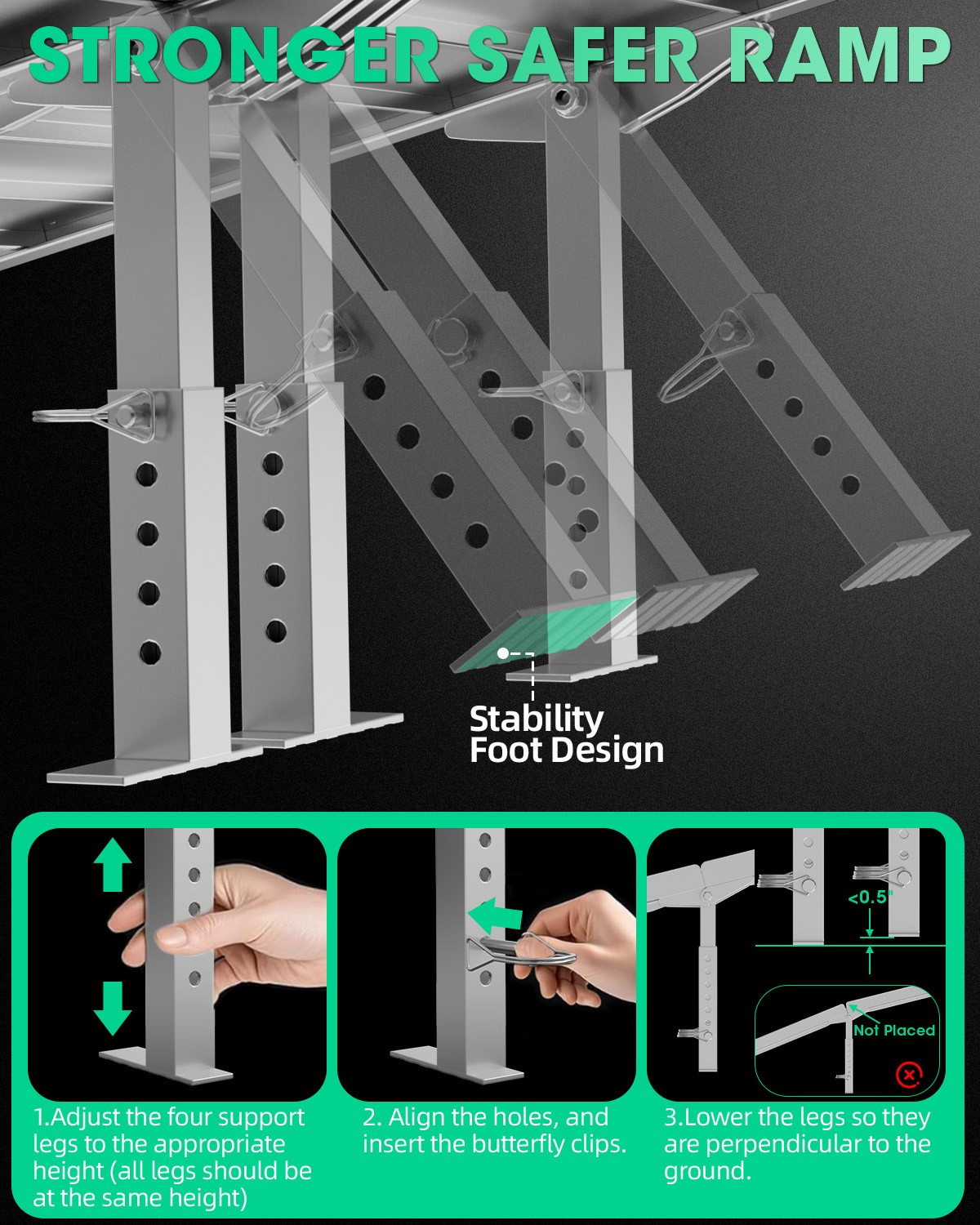 5ft Wheelchair Ramp with 4 Support Legs Aluminum Ramps for Home Steps & Stairs