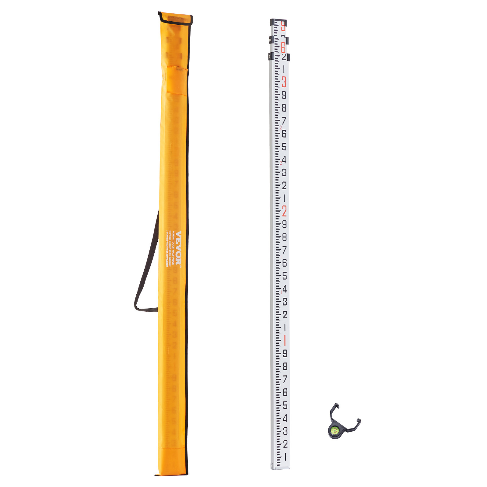 VEVOR Measuring Rod 9-Feet/10ths 3 Sections Telescopic Grade Rod 1/10ft w/ Bag