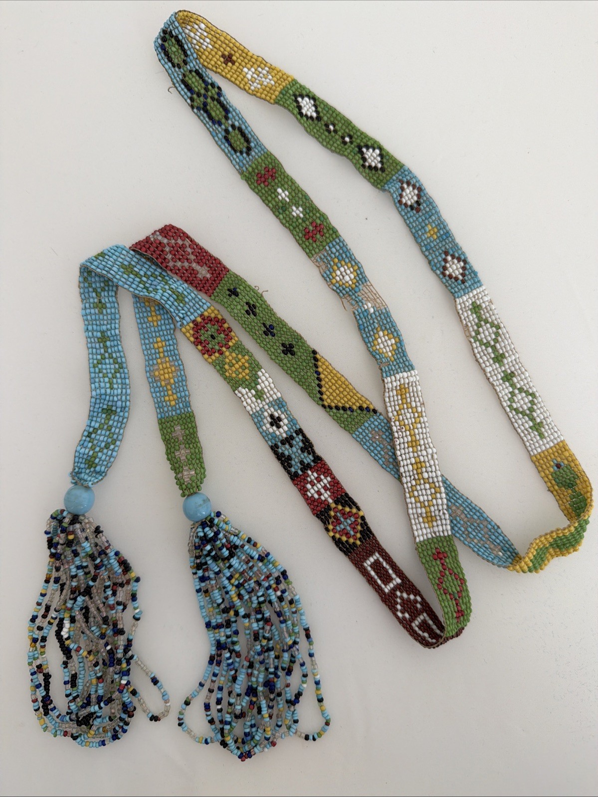 Antique Hand Made Native American Beaded Sash with Tassels