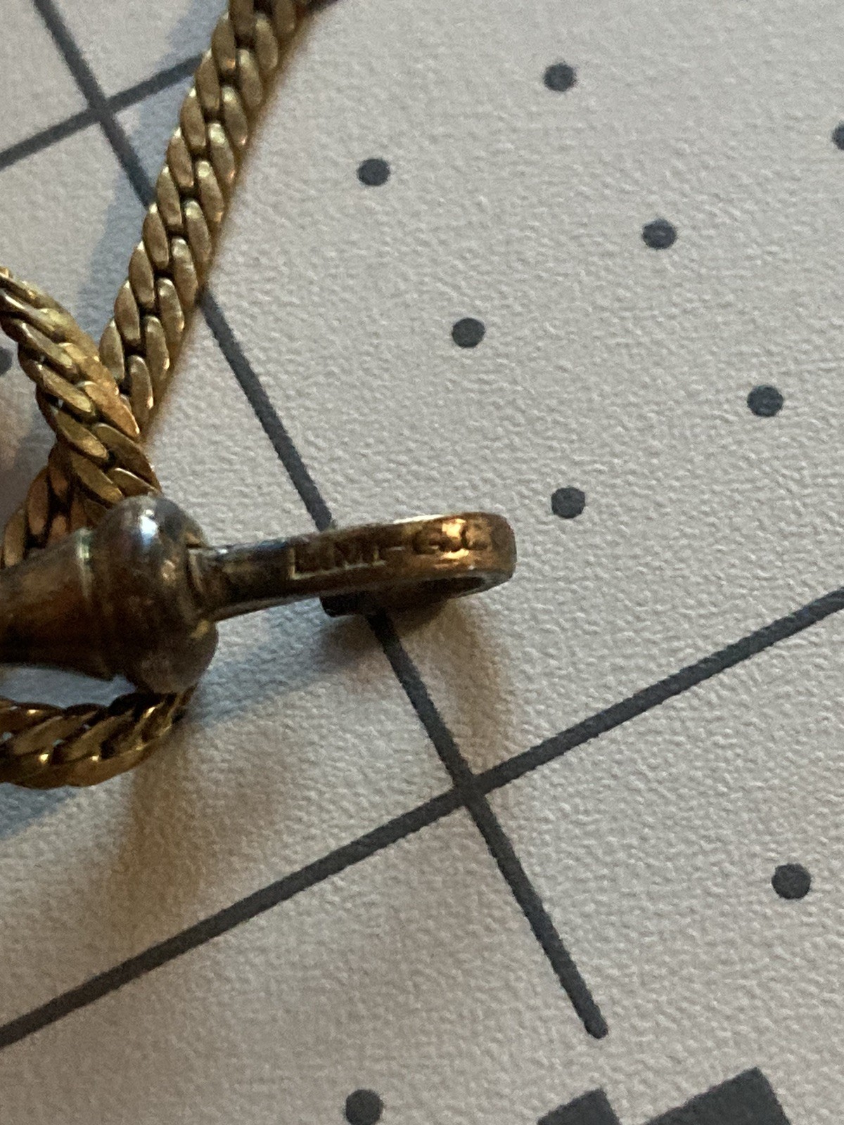 Antique Vintage Gold Tone Watch Fob Herringbone Chain Signed